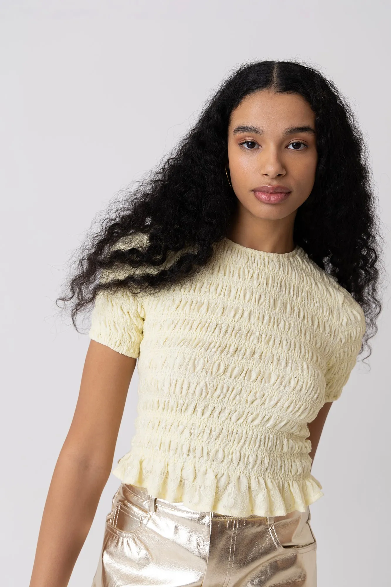 Eliza Butter Yellow Lace Shirred Top sold by AMYLYNN product image thumbnail 3