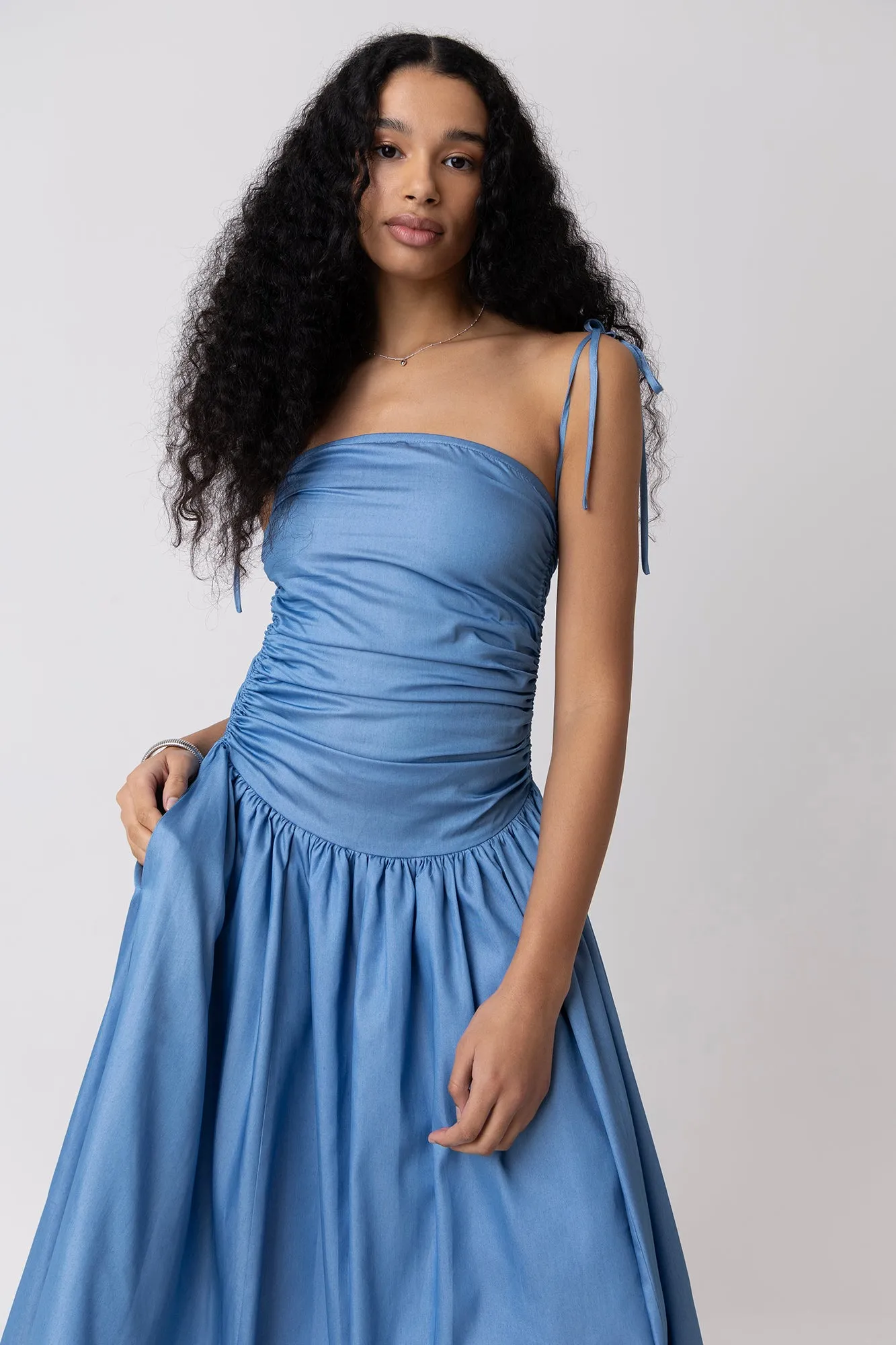 Alexa Lyocell Chambray Blue Puffball Dress sold by AMYLYNN product image thumbnail 2