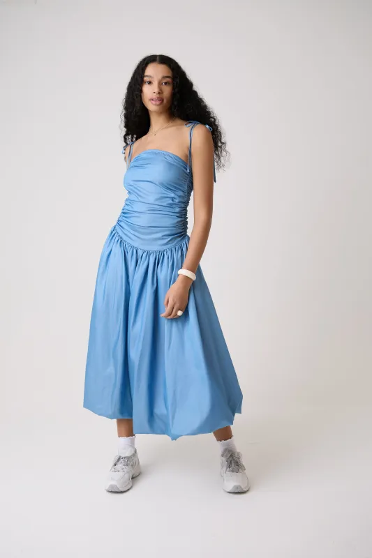 Alexa Lyocell Chambray Blue Puffball Dress sold by AMYLYNN
