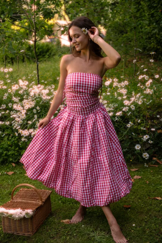 Alexa Red Gingham Puffball Dress sold by AMYLYNN
