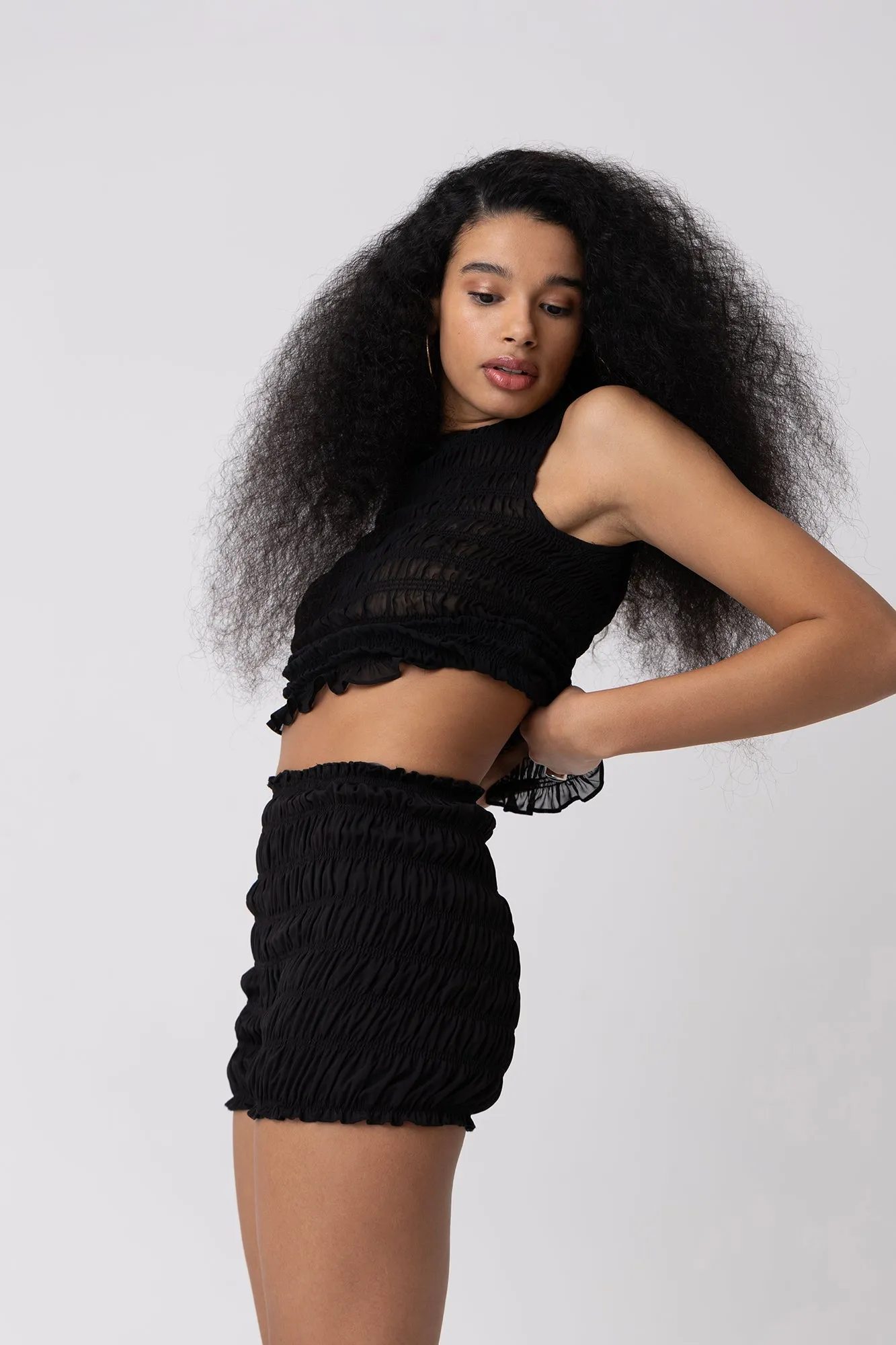 Danica Black Shirred Shorts sold by AMYLYNN product image thumbnail 2