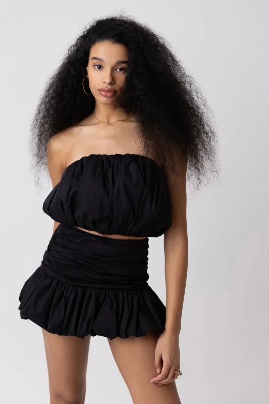 Bonnie Pure Cotton Black Ruche Mini Skirt sold by AMYLYNN