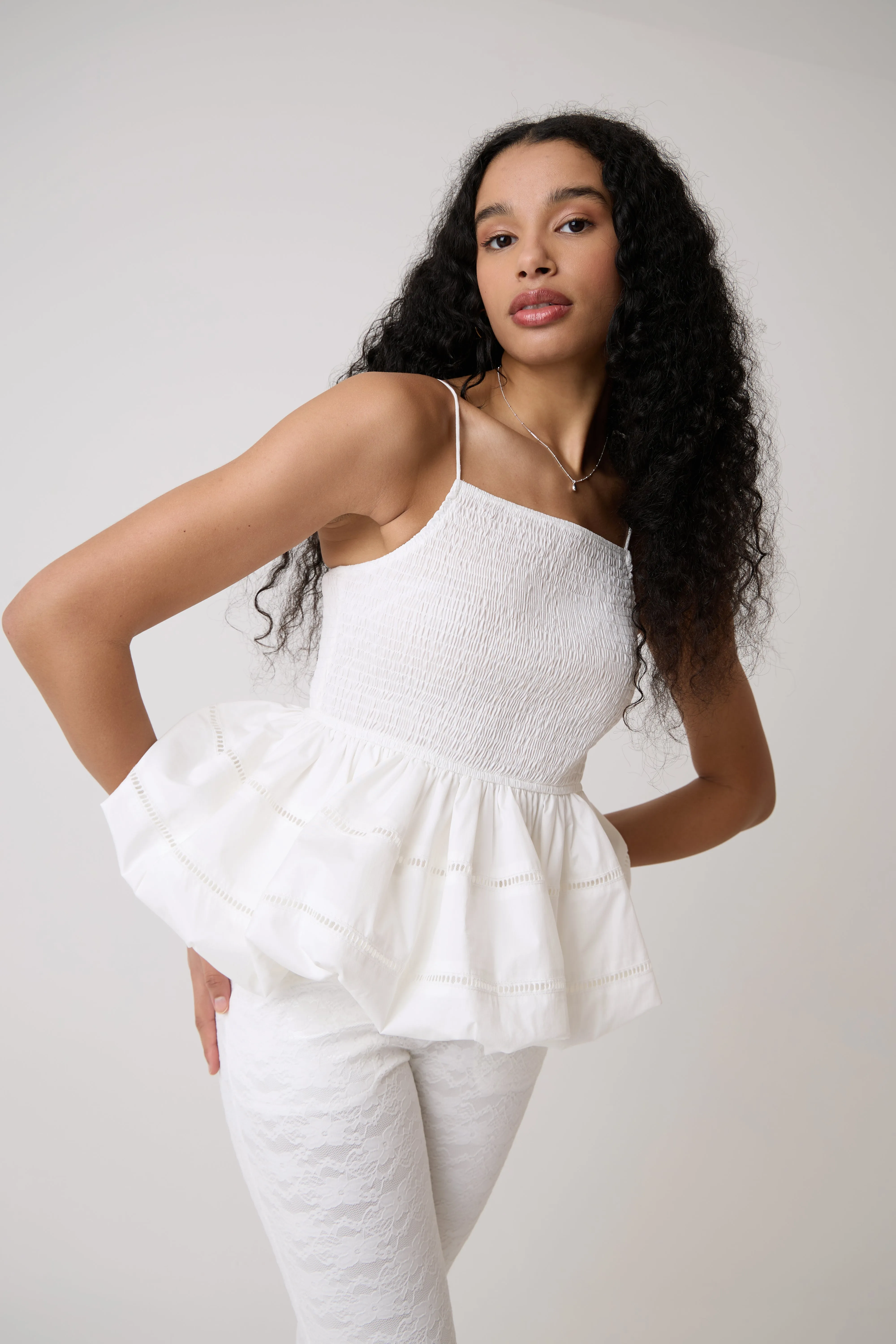 Penny Pure Cotton White Shirred Peplum Top sold by AMYLYNN product image thumbnail 5