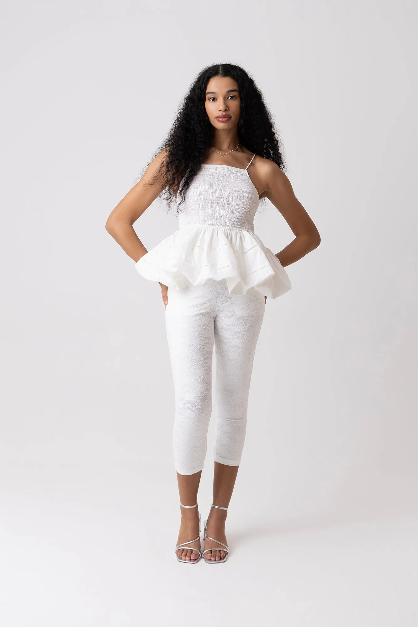 Penny Pure Cotton White Shirred Peplum Top sold by AMYLYNN product image thumbnail 3