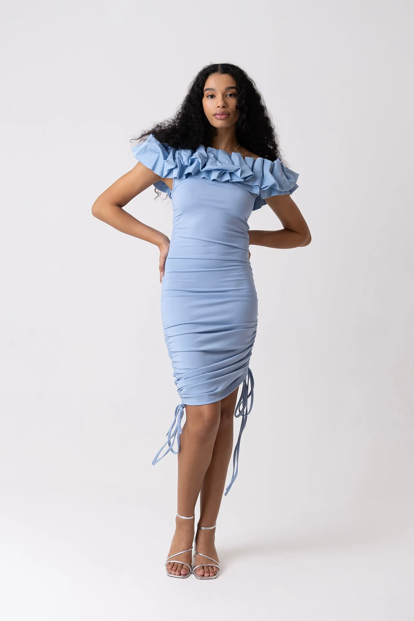 Munroe Rich Cotton Blue Bardot Floral Dress sold by AMYLYNN product image thumbnail 5