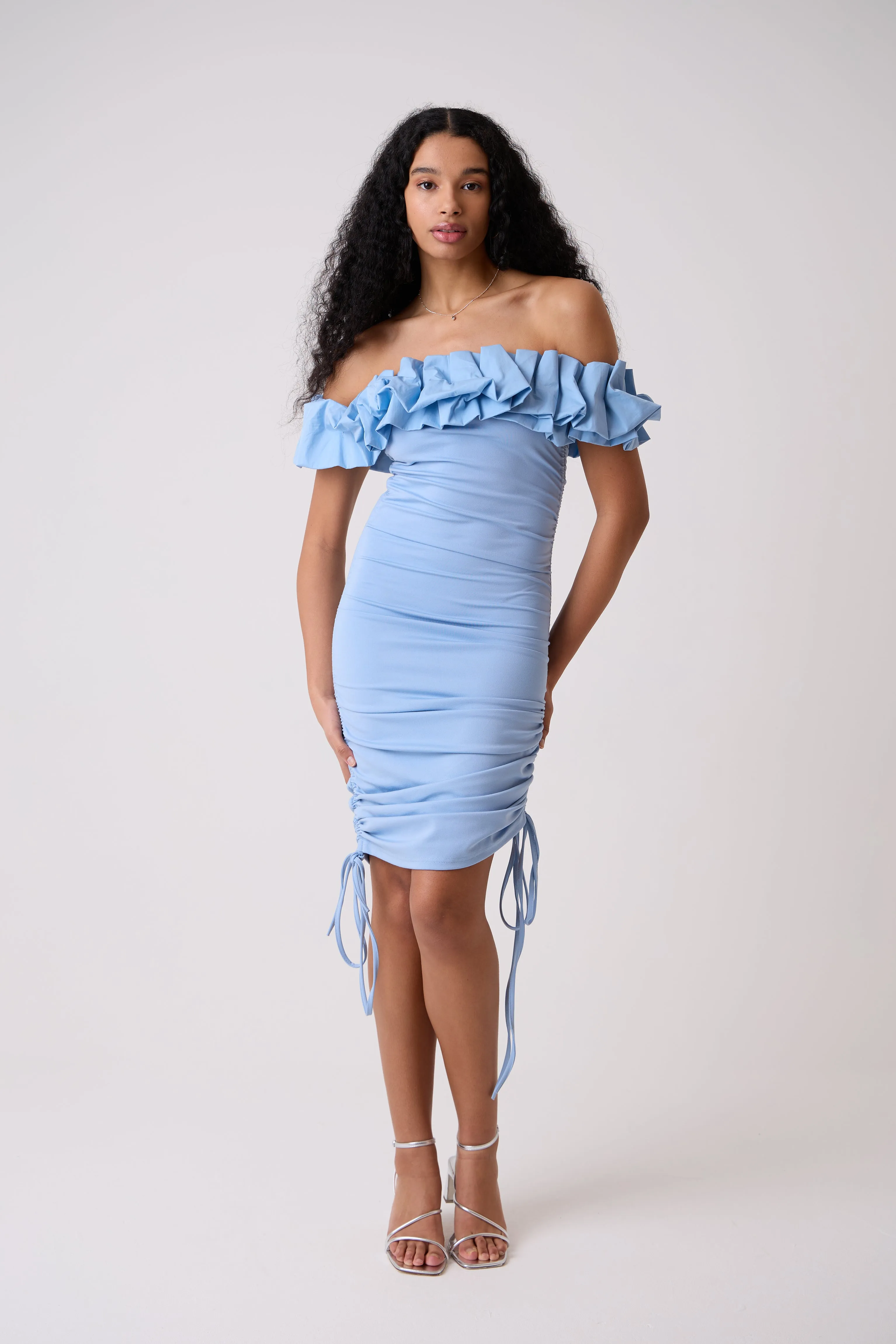 Munroe Rich Cotton Blue Bardot Floral Dress sold by AMYLYNN