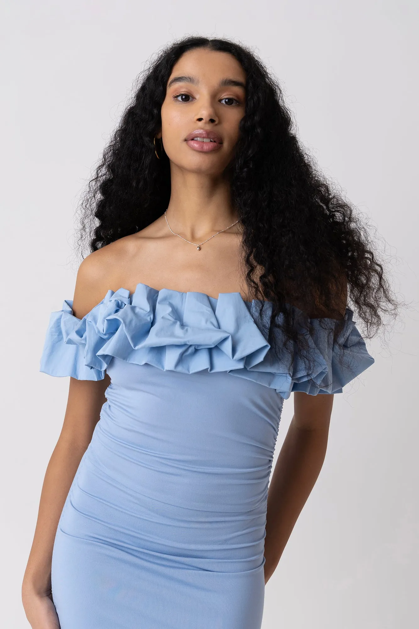 Munroe Rich Cotton Blue Bardot Floral Dress sold by AMYLYNN product image thumbnail 3