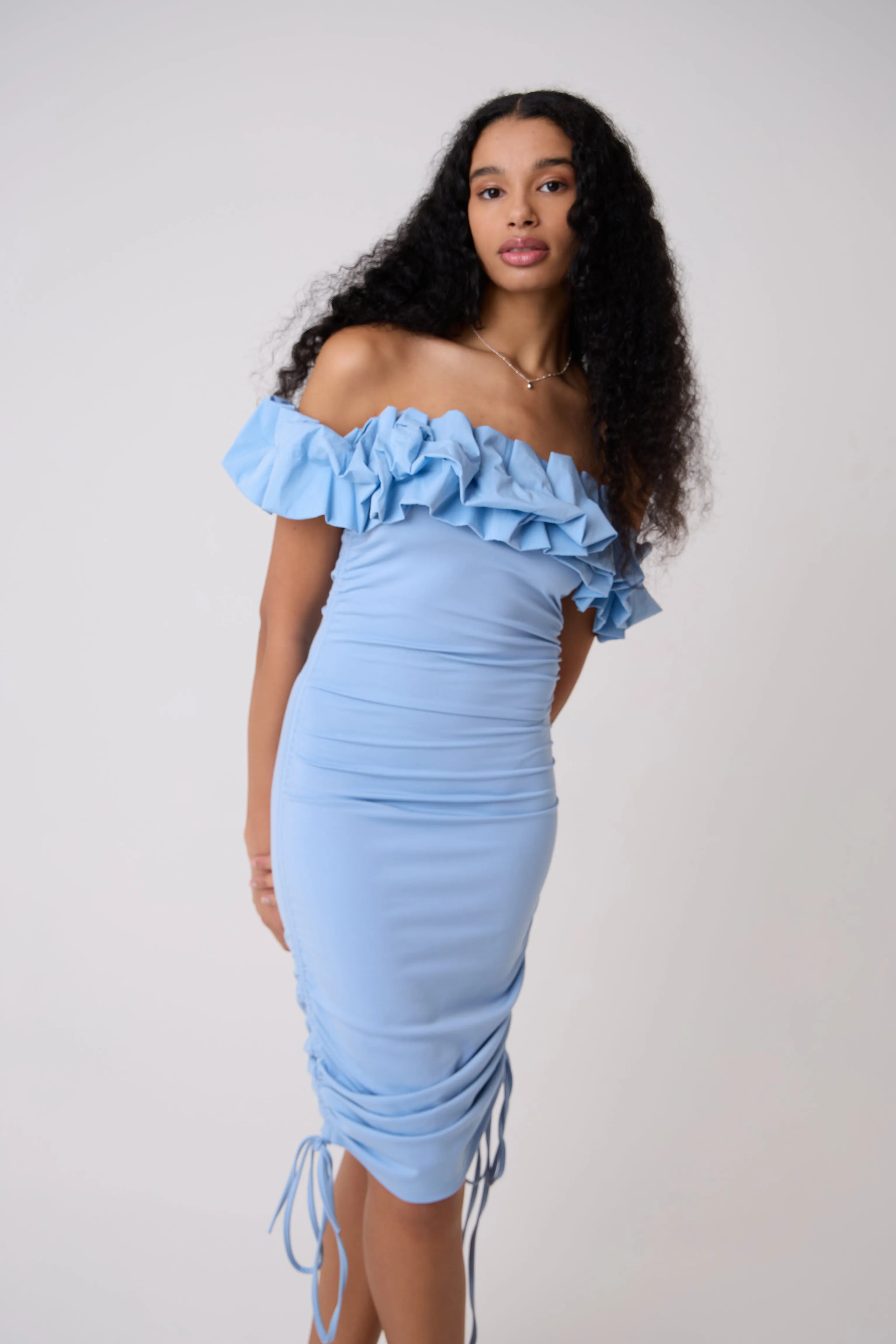 Munroe Rich Cotton Blue Bardot Floral Dress sold by AMYLYNN product image thumbnail 2