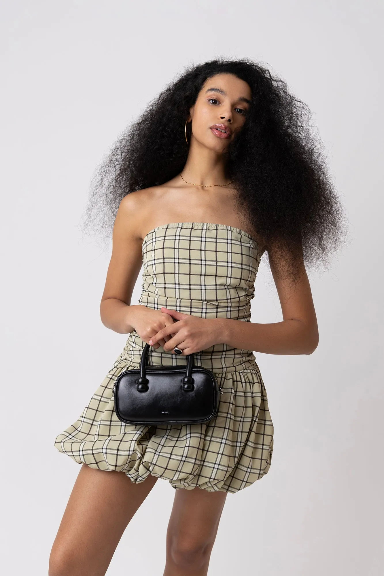 Dionne Green Check Tartan Puffball Mini Dress sold by AMYLYNN product image thumbnail 3