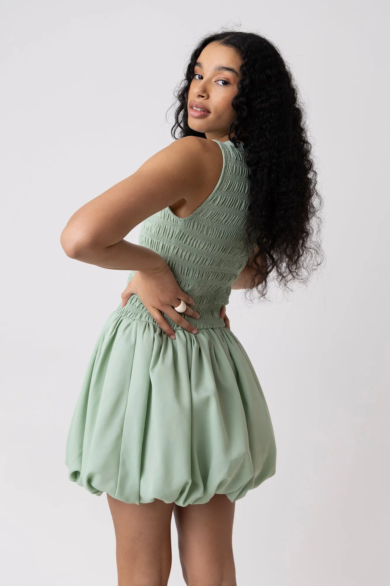Ella Pure Cotton Mint Mini Puffball Dress sold by AMYLYNN product image thumbnail 5