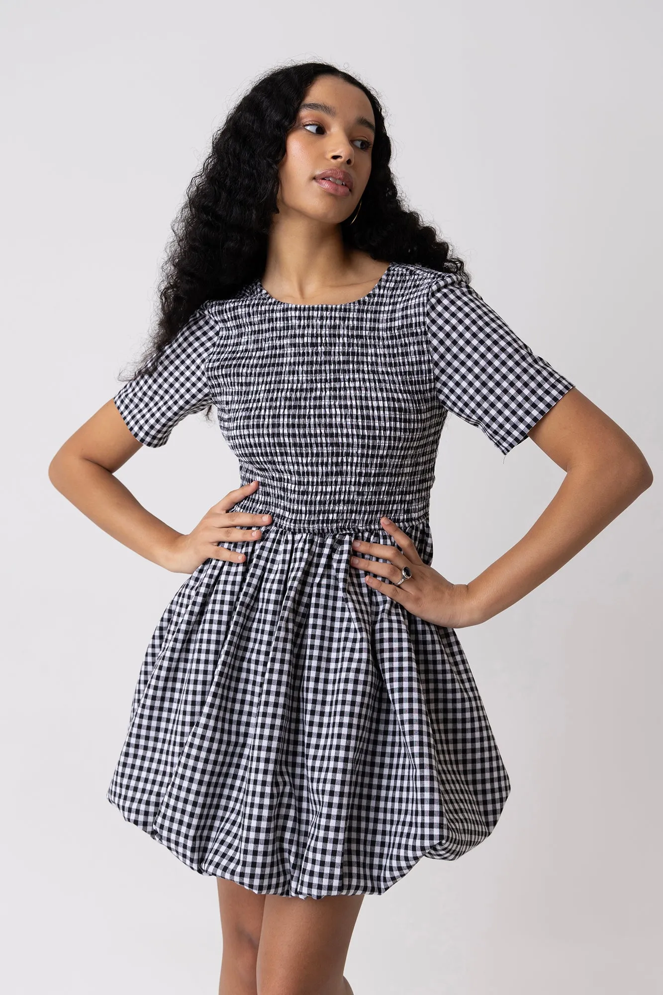 Kiran Black Gingham Mini Puffball Dress sold by AMYLYNN