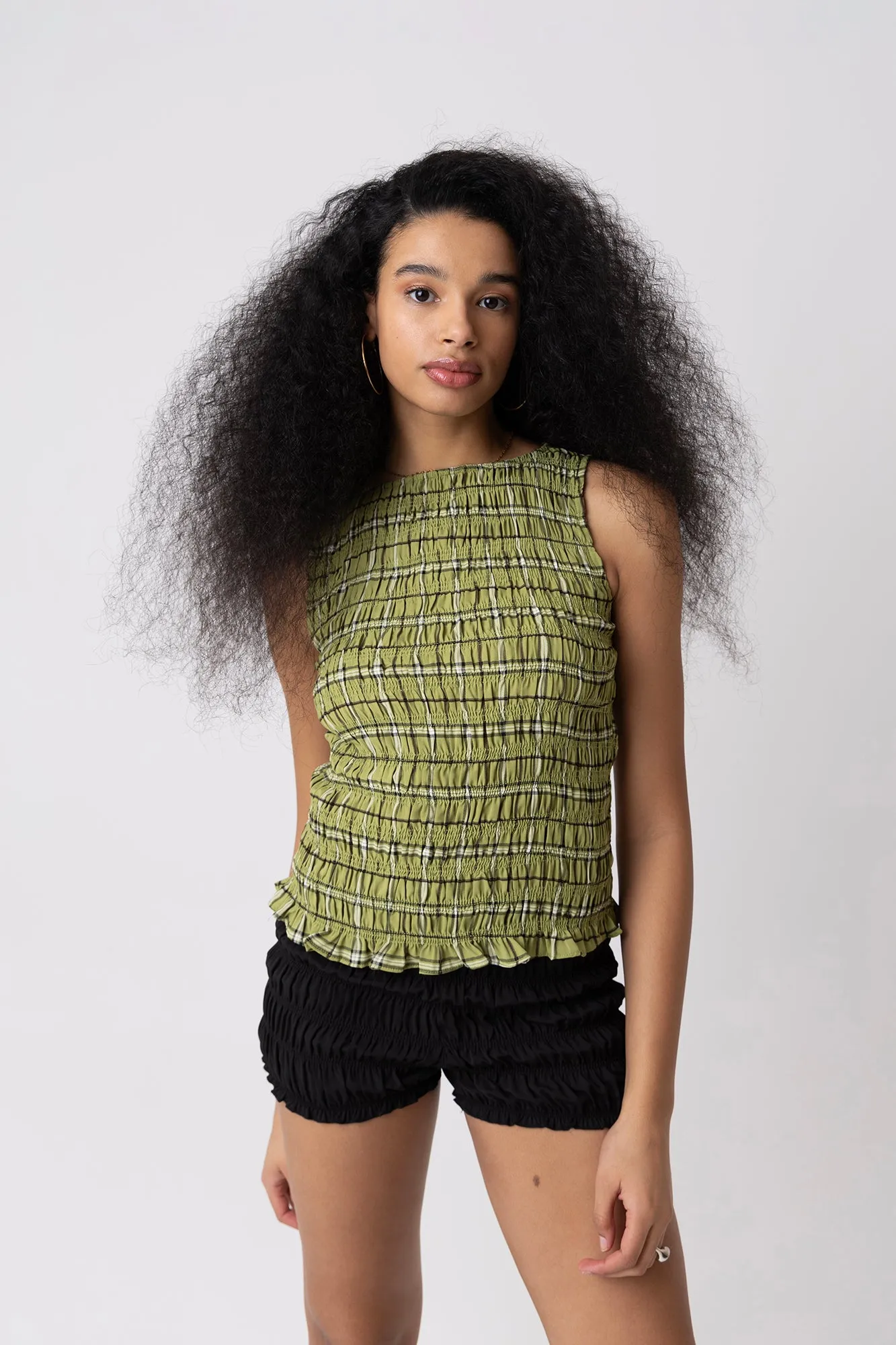 Cher Shirred Green Plaid Top sold by AMYLYNN product image thumbnail 5