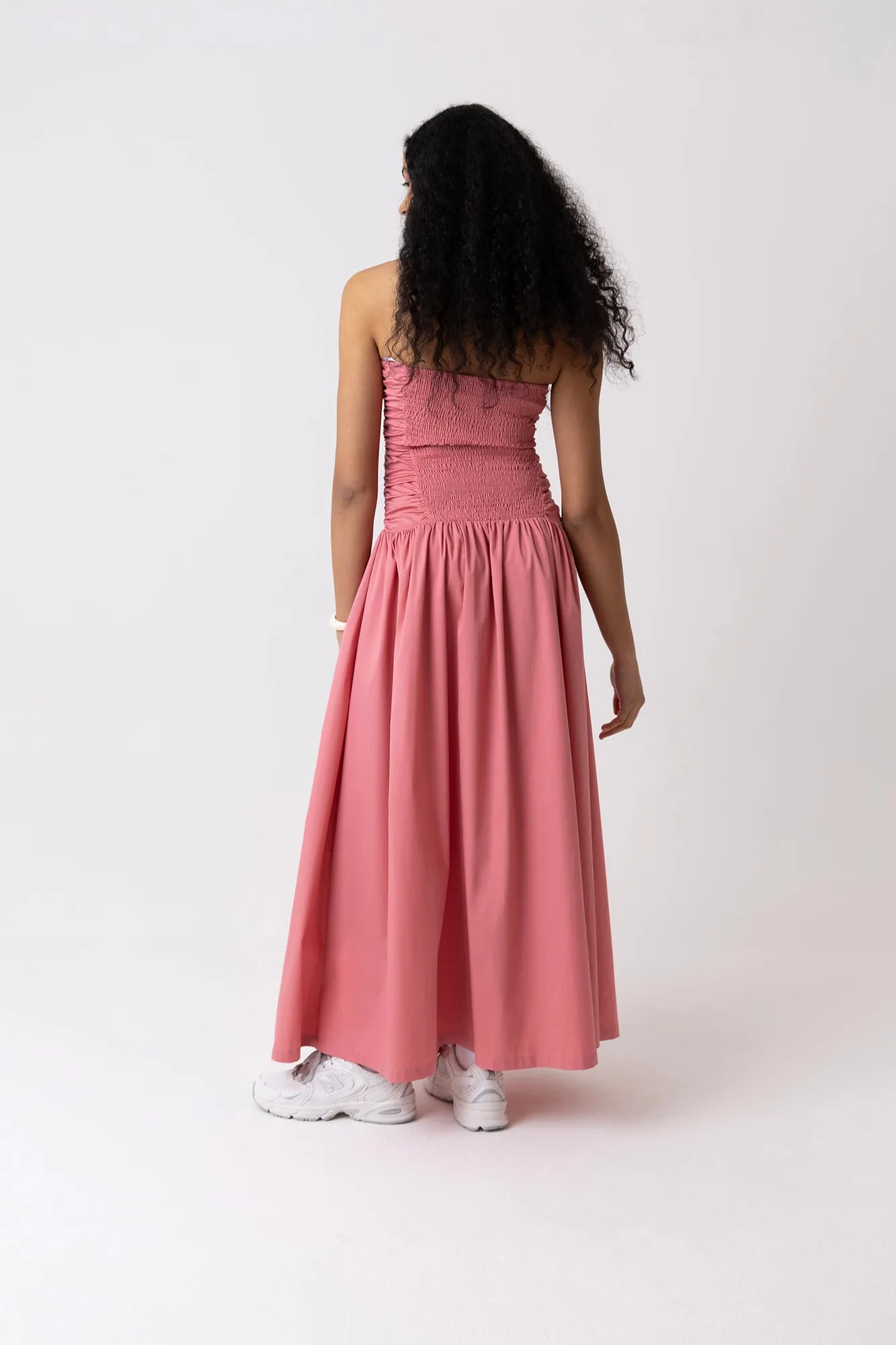 Shyla Pure Cotton Pink Ruched Column Bardot Maxi Dress sold by AMYLYNN product image thumbnail 5