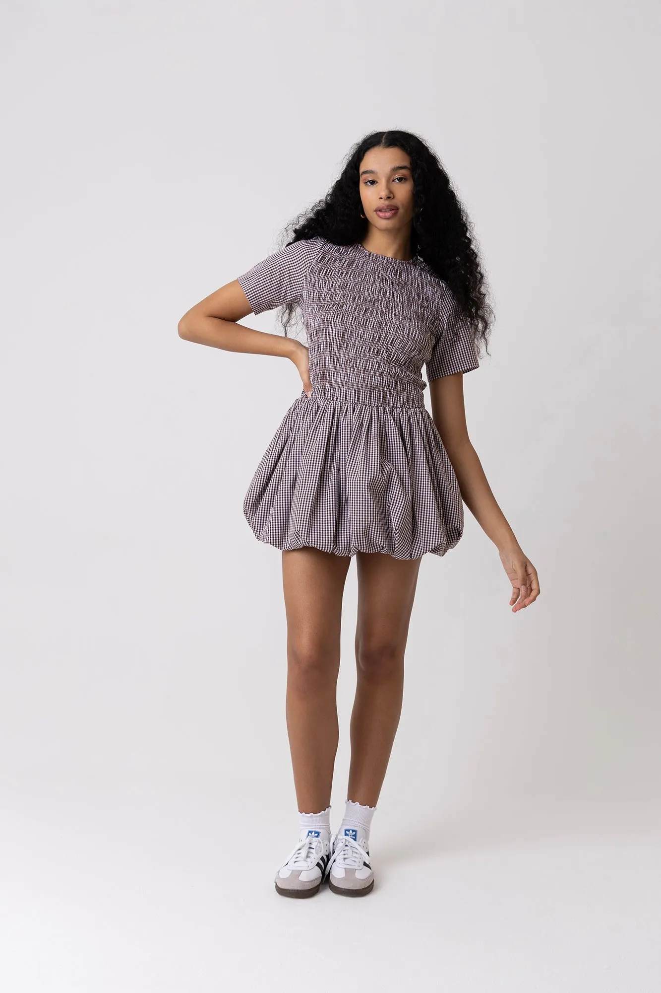 Eleanor Pure Cotton Brown Gingham Mini Puffball Dress sold by AMYLYNN product image thumbnail 5