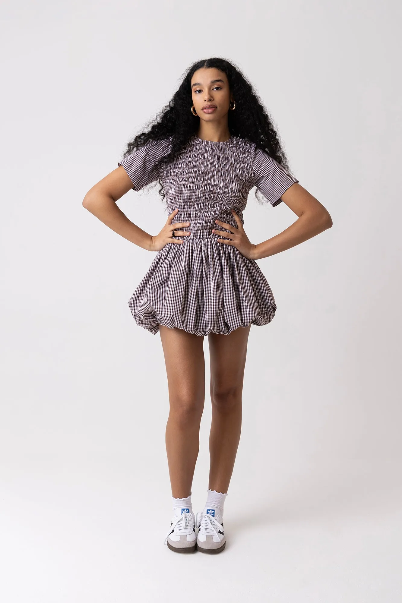 Eleanor Pure Cotton Brown Gingham Mini Puffball Dress sold by AMYLYNN product image thumbnail 3