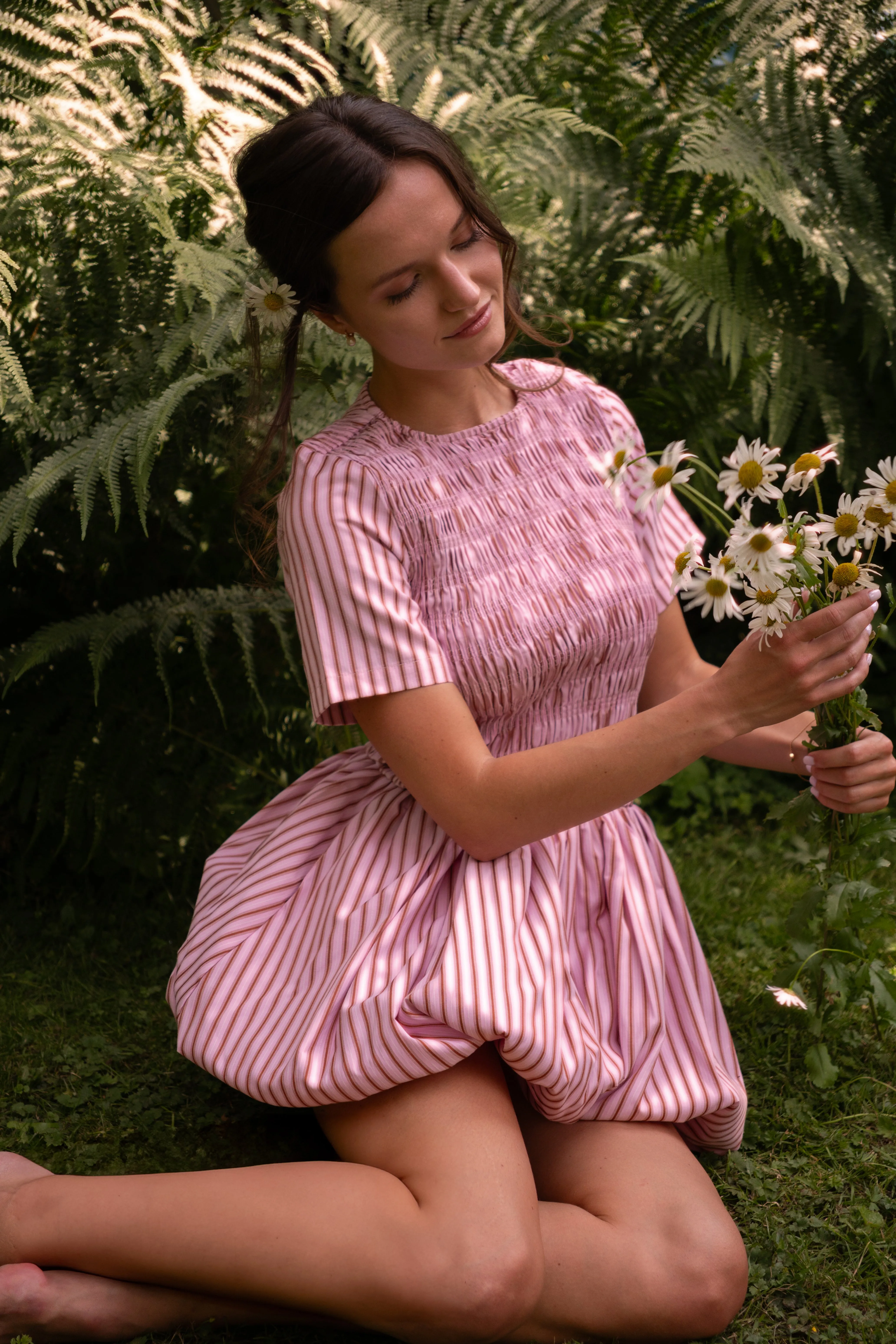 Eleanor Pure Cotton Pink Stripe Mini Puffball Dress sold by AMYLYNN product image thumbnail 2