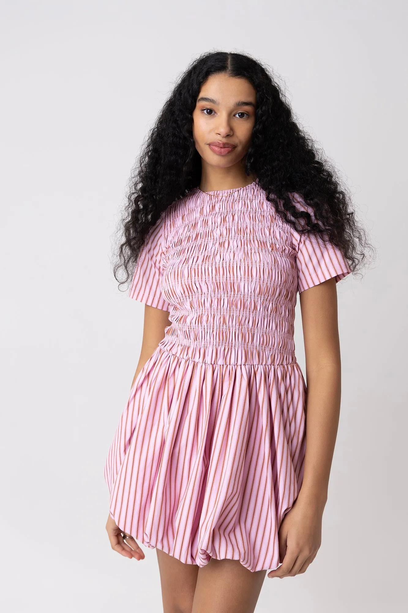 Eleanor Pure Cotton Pink Stripe Mini Puffball Dress sold by AMYLYNN product image thumbnail 3