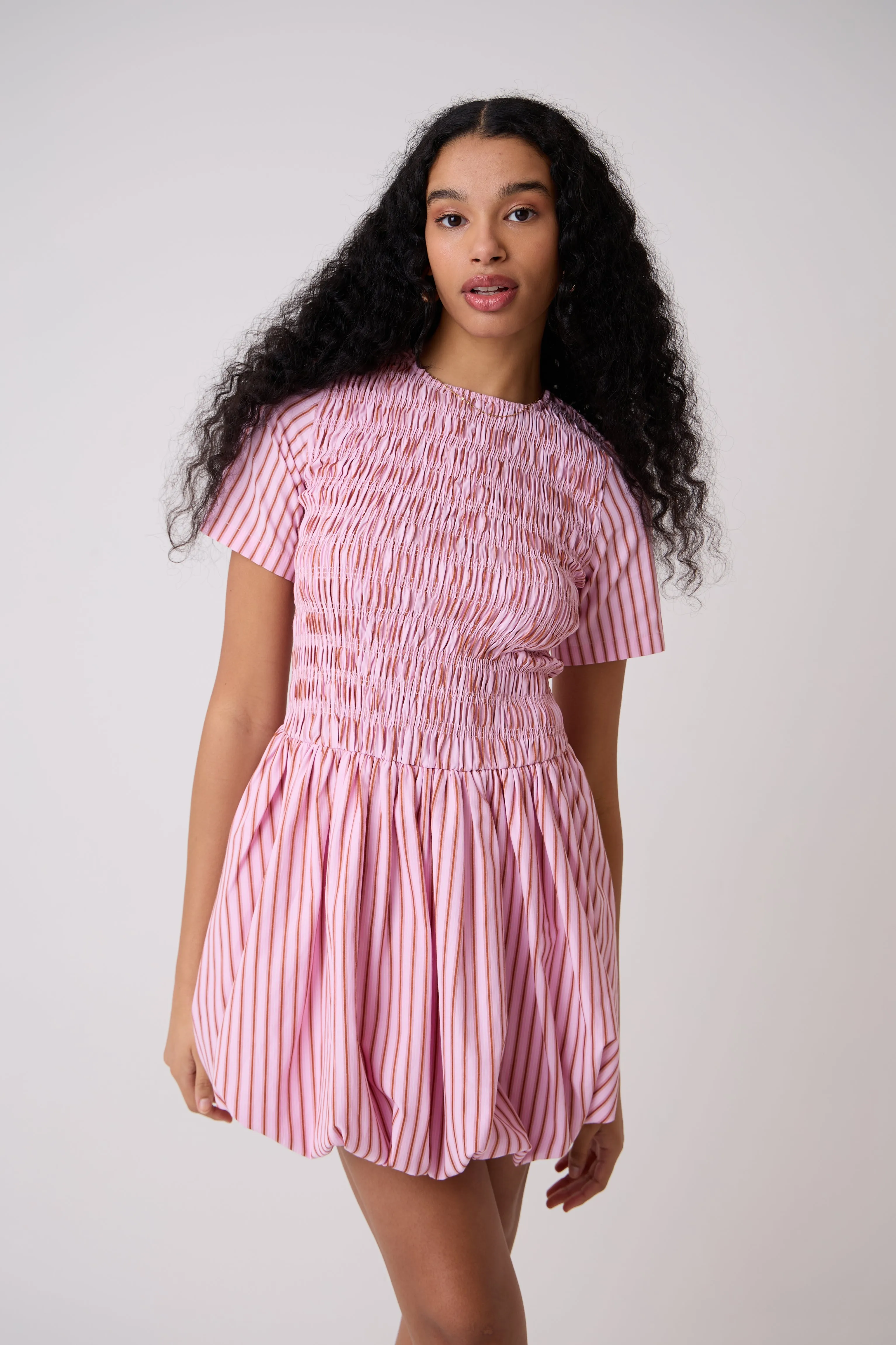 Eleanor Pure Cotton Pink Stripe Mini Puffball Dress sold by AMYLYNN product image thumbnail 5