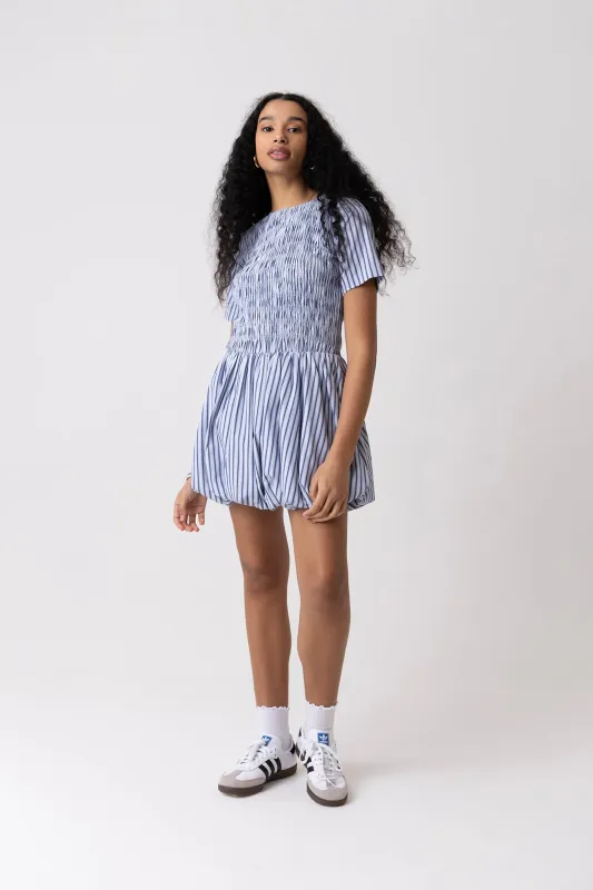 Eleanor Pure Cotton Blue Stripe Mini Puffball Dress sold by AMYLYNN