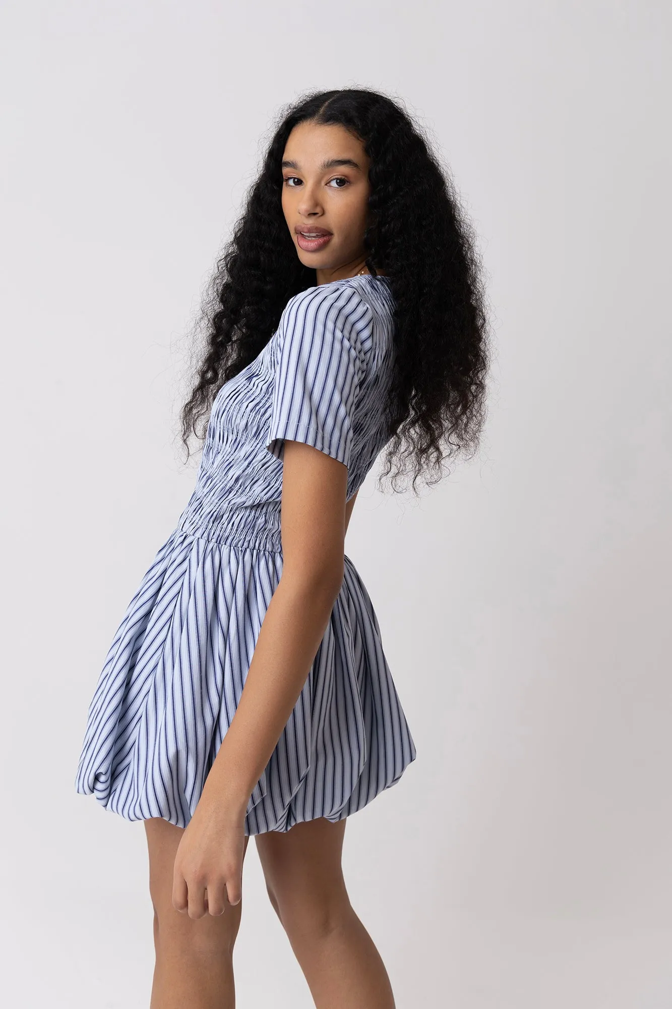 Eleanor Pure Cotton Blue Stripe Mini Puffball Dress sold by AMYLYNN product image thumbnail 4