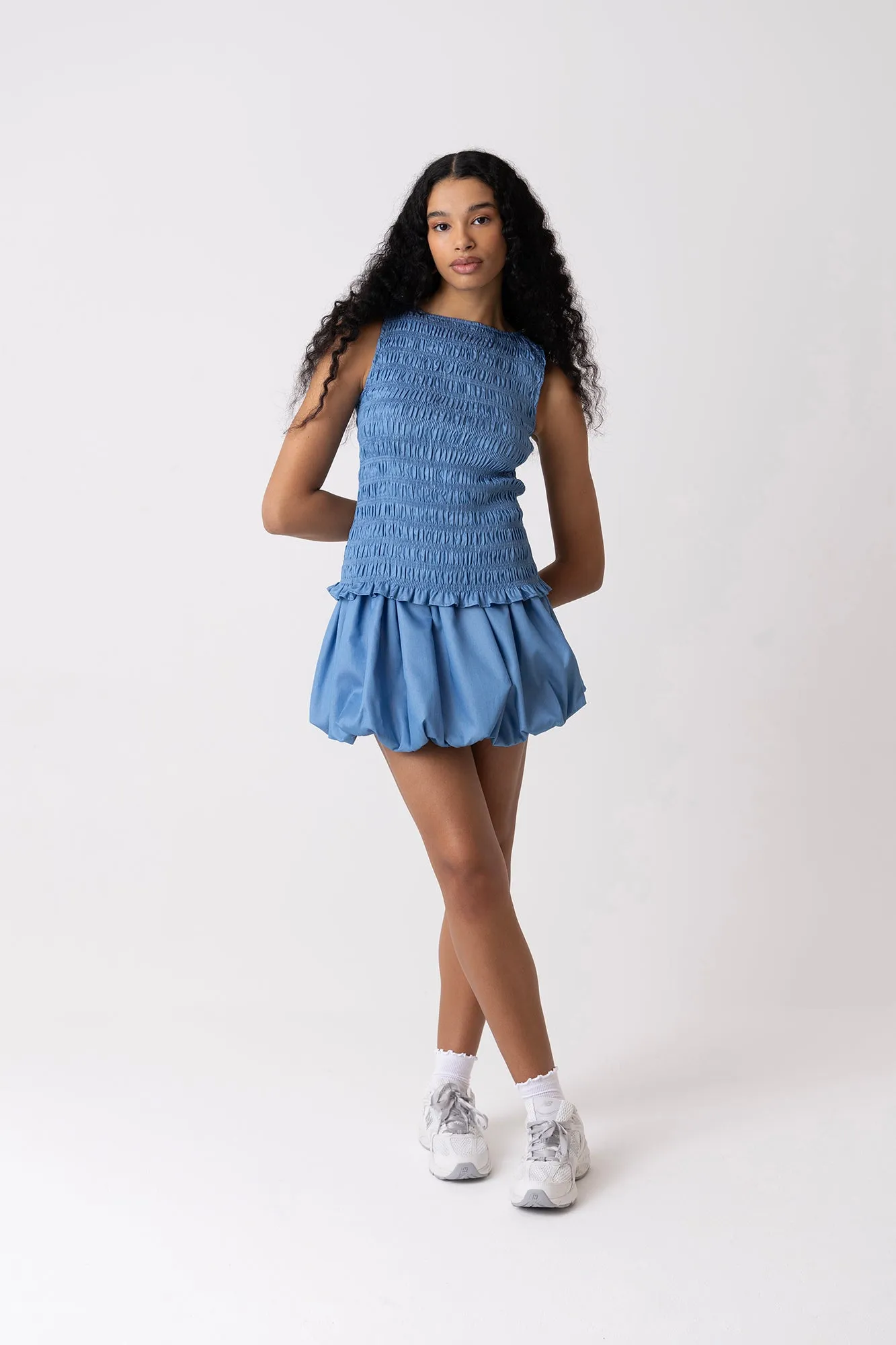 Claudia Chambray Blue Ultra Puffball Mini Skirt sold by AMYLYNN product image thumbnail 5