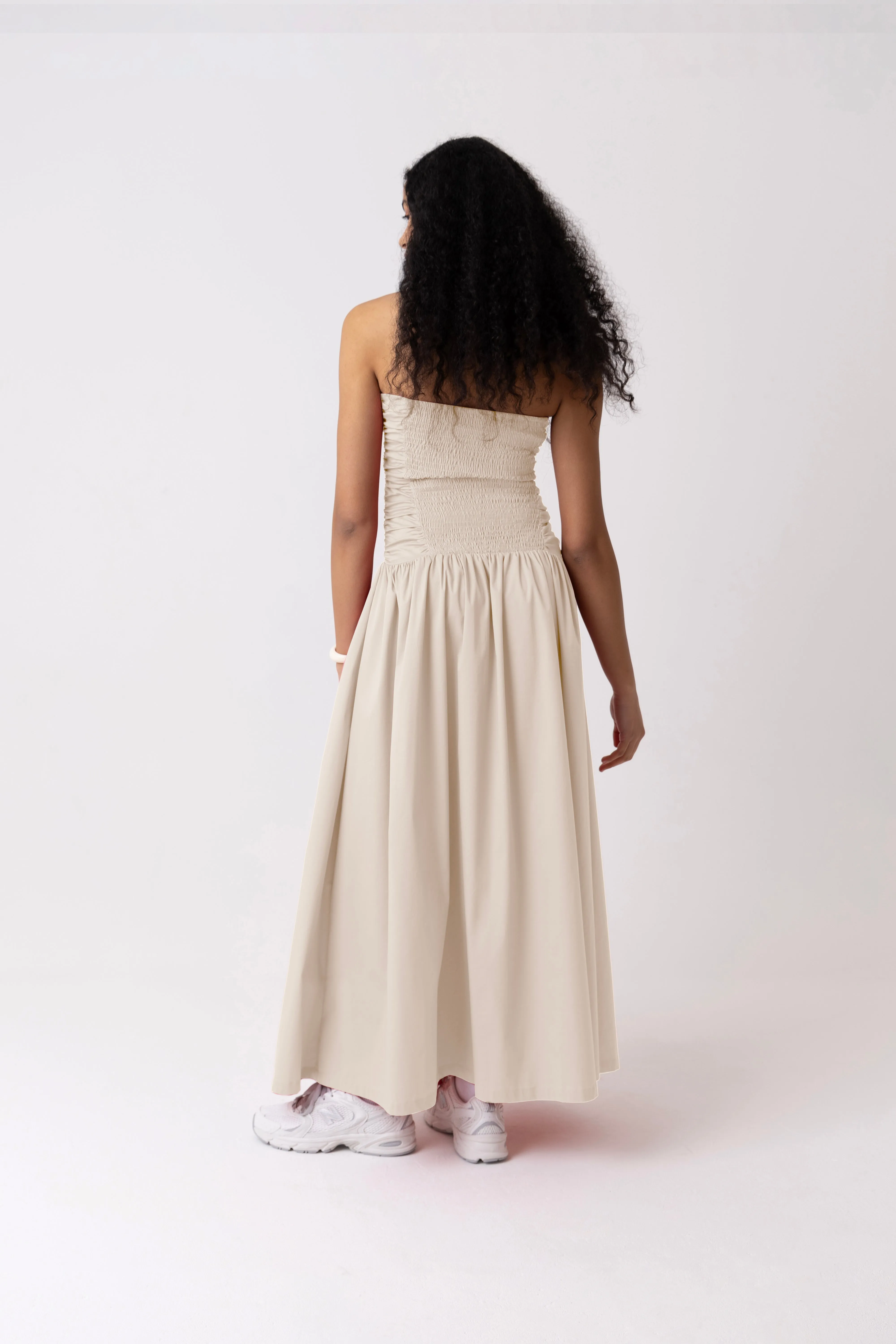 Shyla Pure Cotton Milk Ruched Column Bardot Maxi Dress sold by AMYLYNN product image thumbnail 4