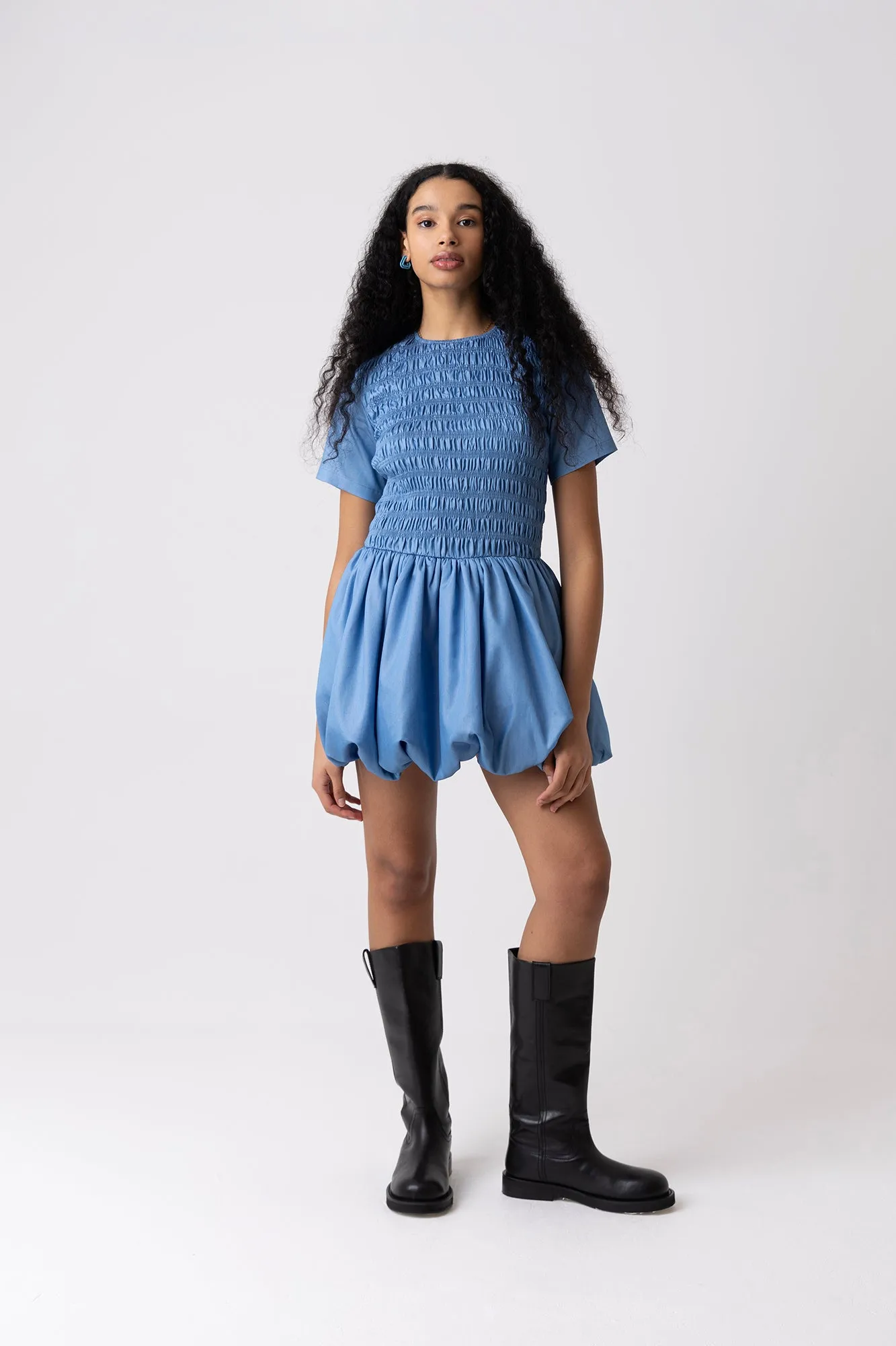 Eleanor Lyocell Chambray Blue Ultra Mini Puffball Dress sold by AMYLYNN