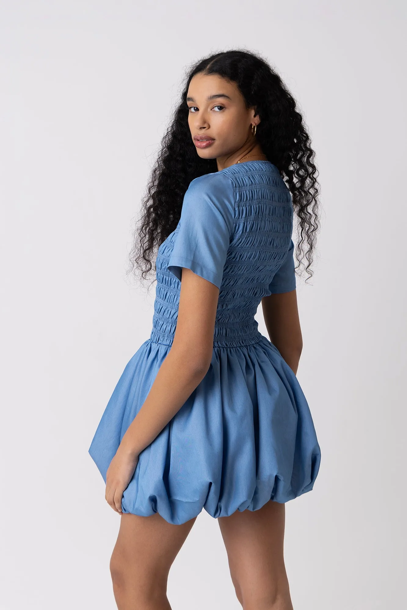 Eleanor Lyocell Chambray Blue Ultra Mini Puffball Dress sold by AMYLYNN product image thumbnail 2