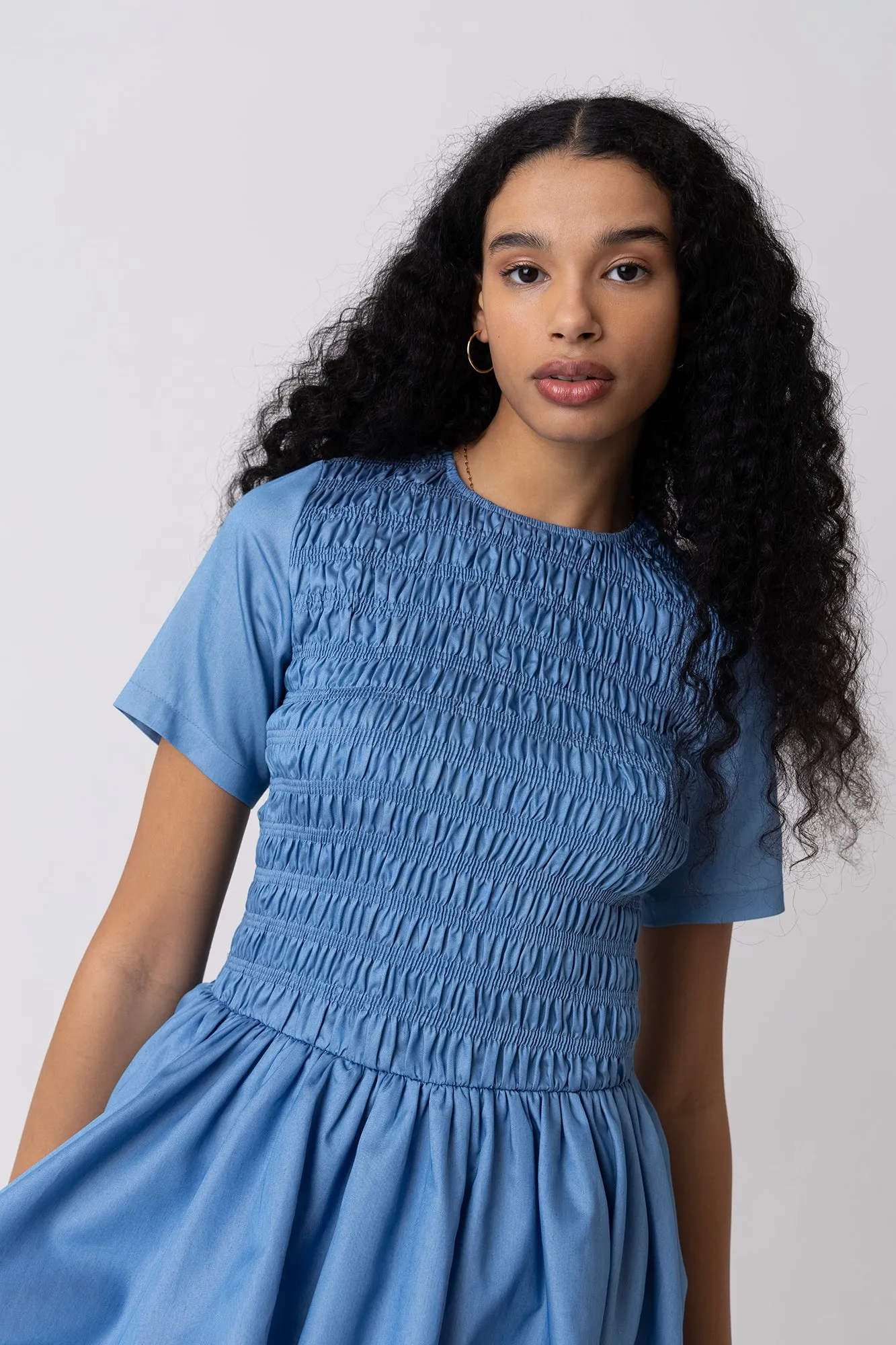 Eleanor Lyocell Chambray Blue Ultra Mini Puffball Dress sold by AMYLYNN product image thumbnail 3
