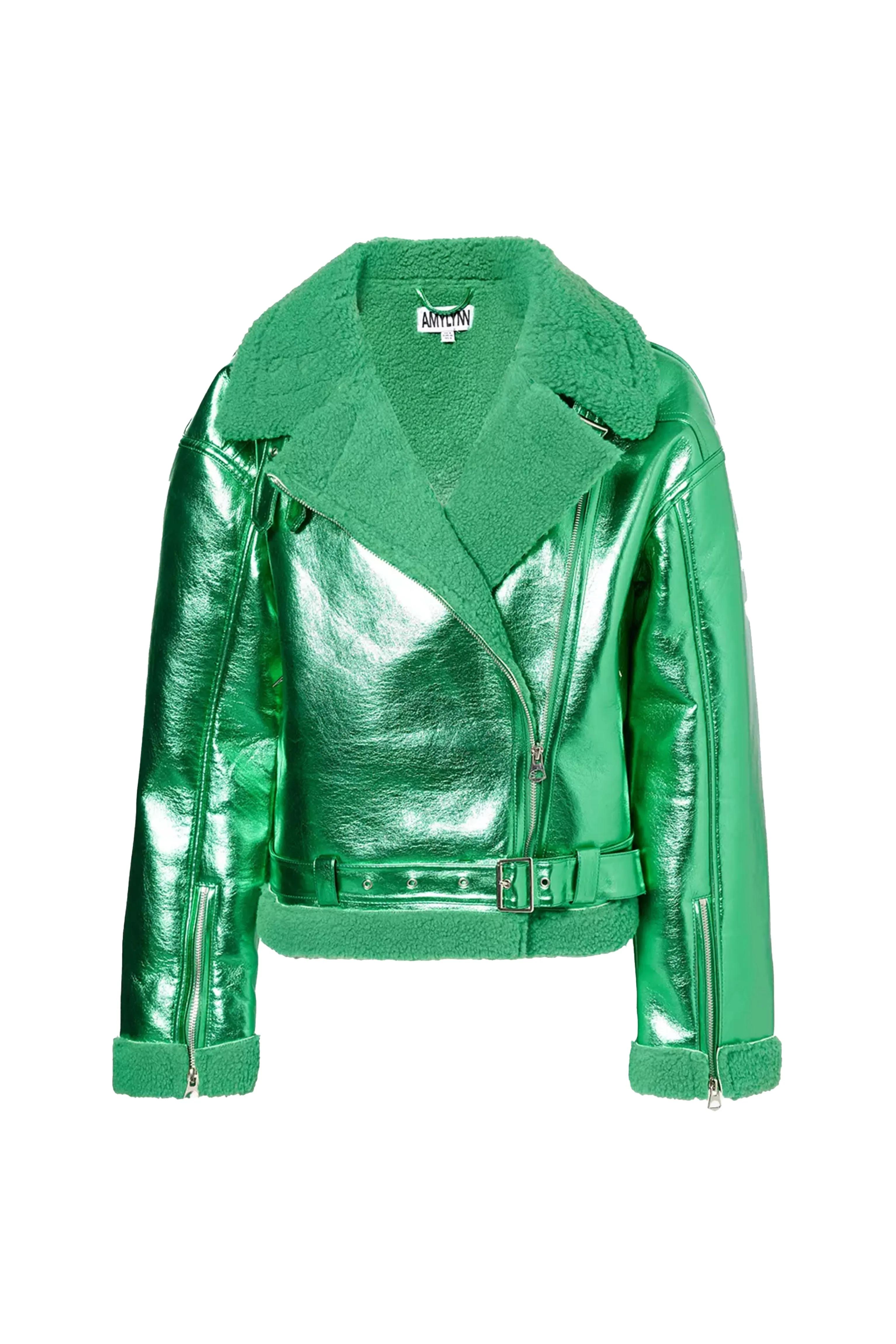 Otto Metallic Green Biker Jacket sold by AMYLYNN