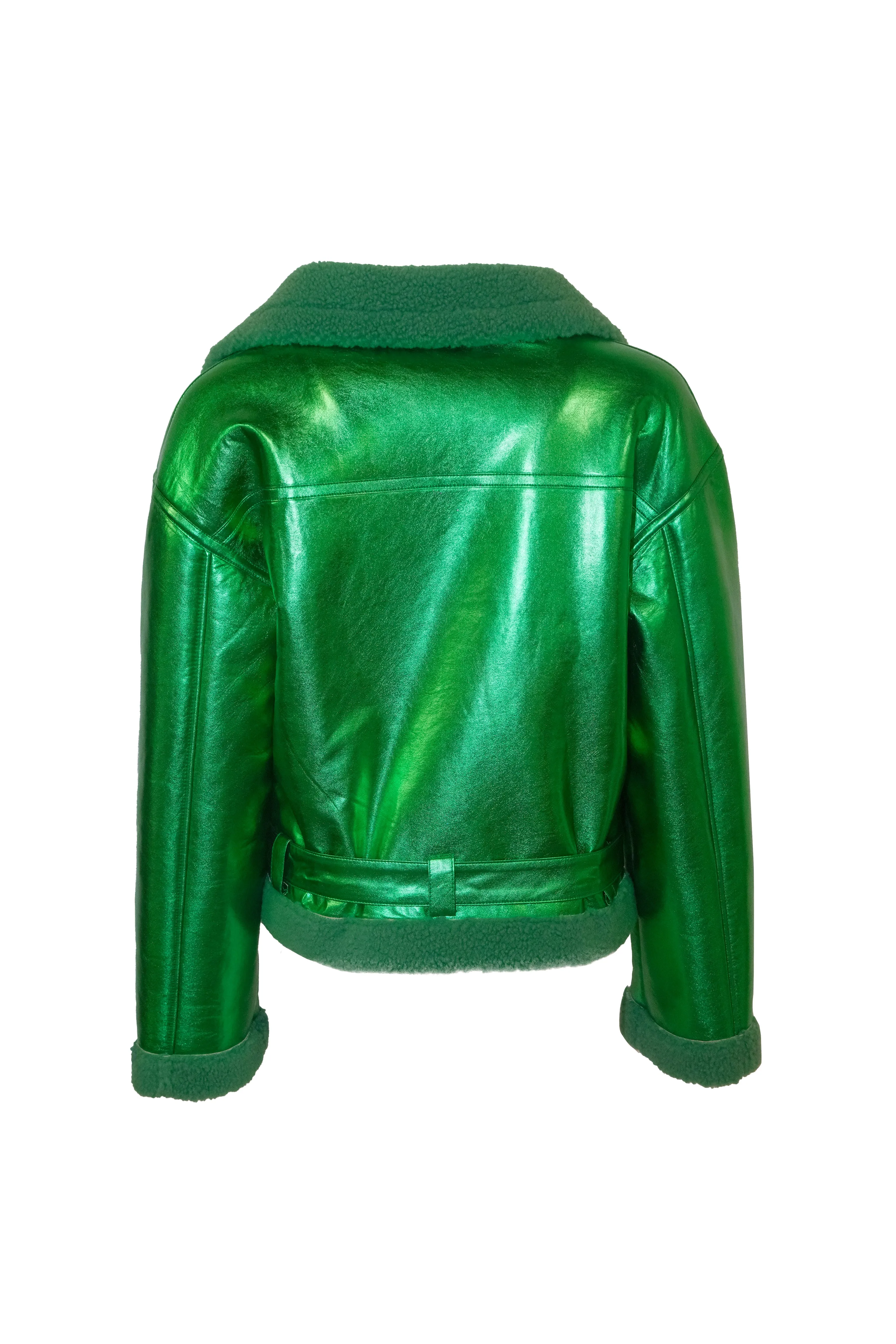 Otto Metallic Green Biker Jacket sold by AMYLYNN product image thumbnail 4