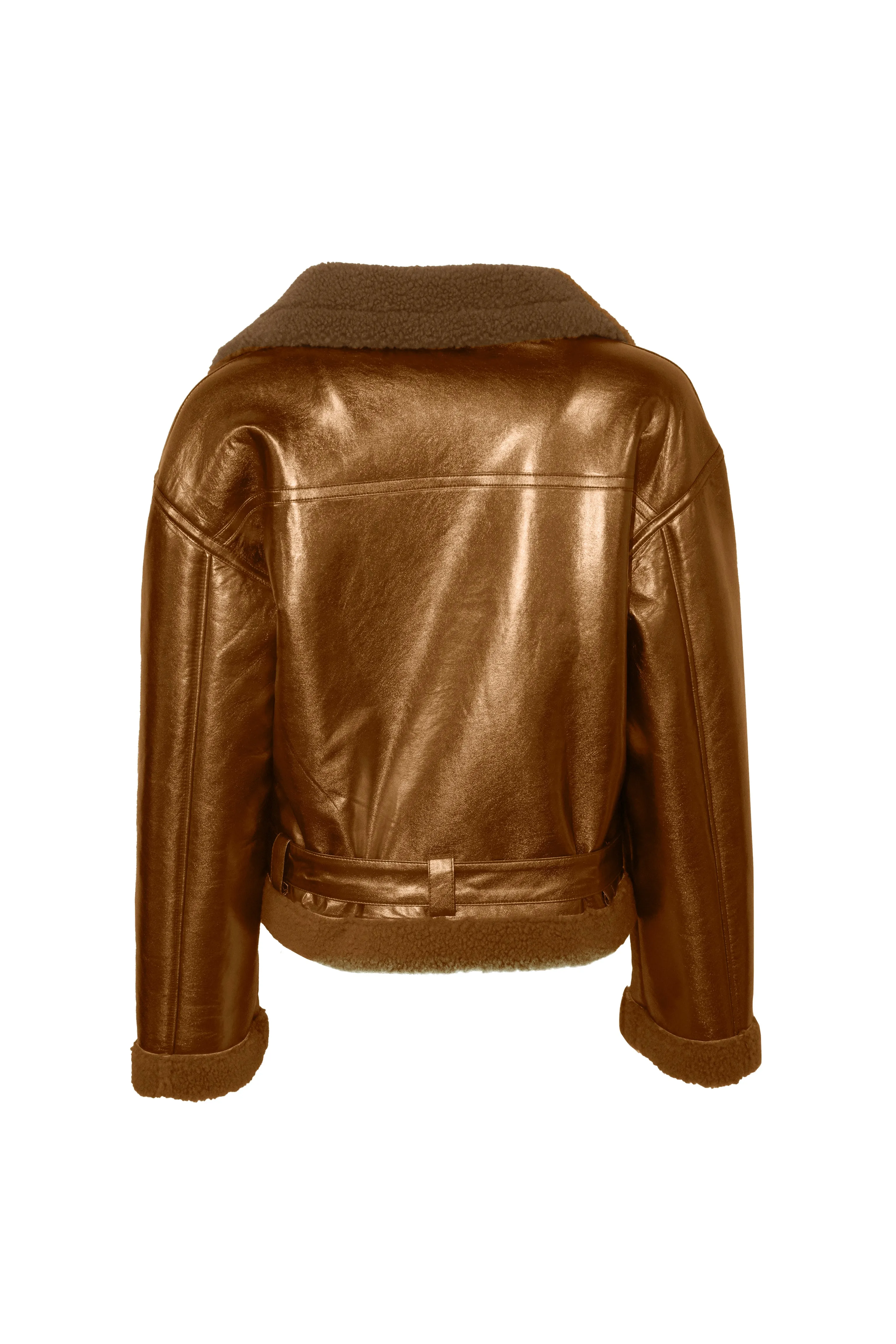 Otto Metallic Coffee Brown Biker Jacket sold by AMYLYNN product image thumbnail 4