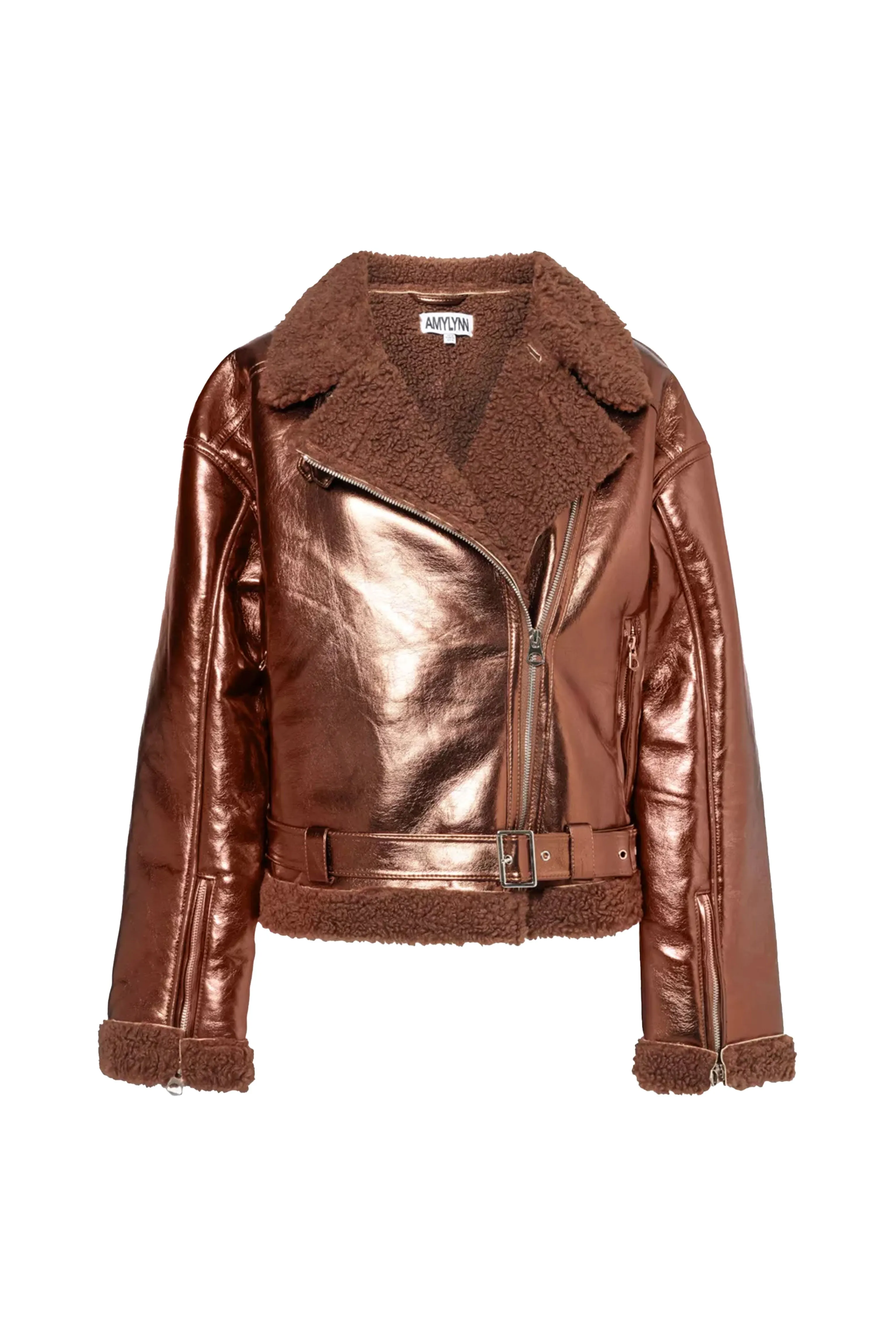 Otto Metallic Coffee Brown Biker Jacket sold by AMYLYNN