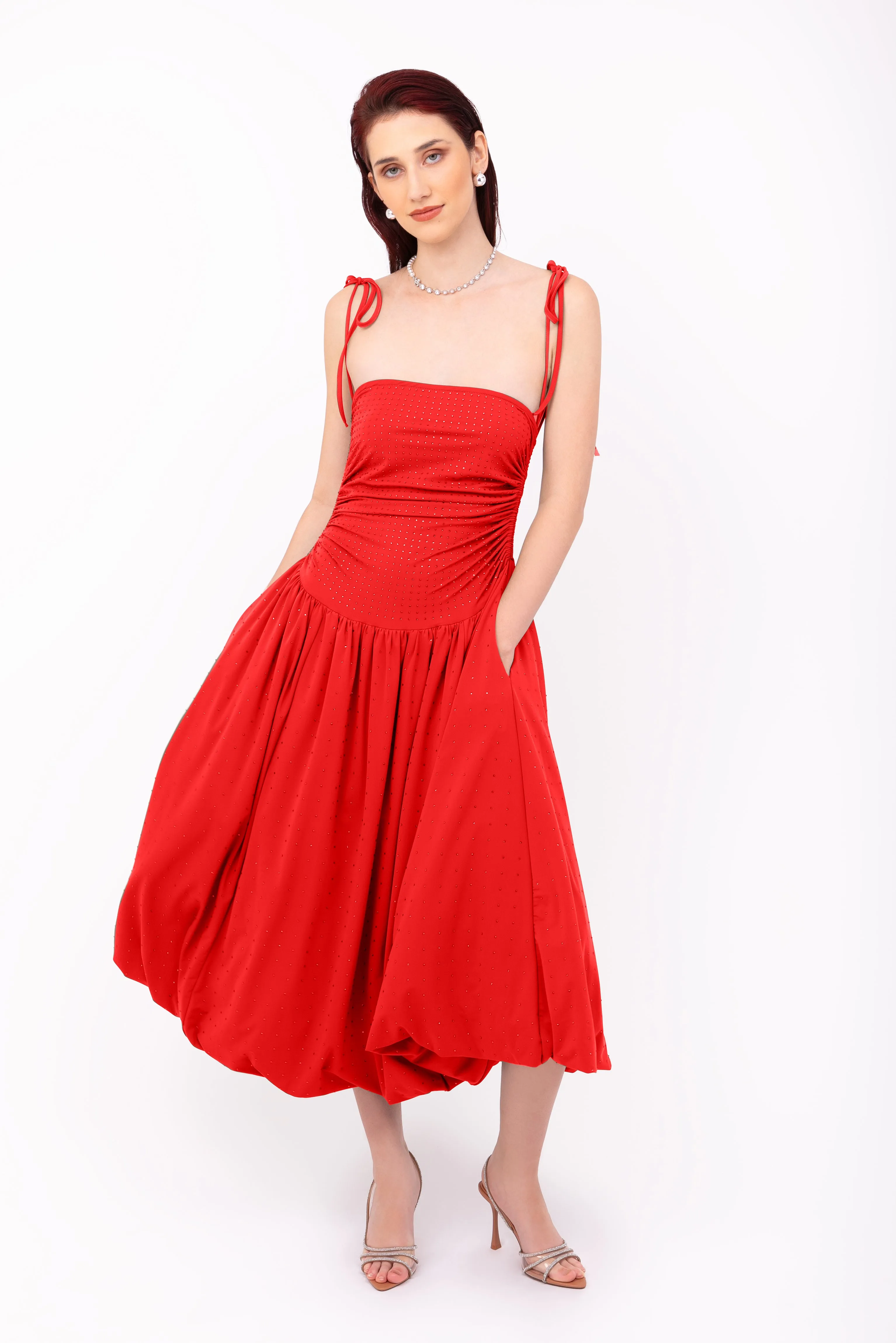 Alexa Cherry Red Rhinestone Embellished Puffball Dress sold by AMYLYNN product image thumbnail 5
