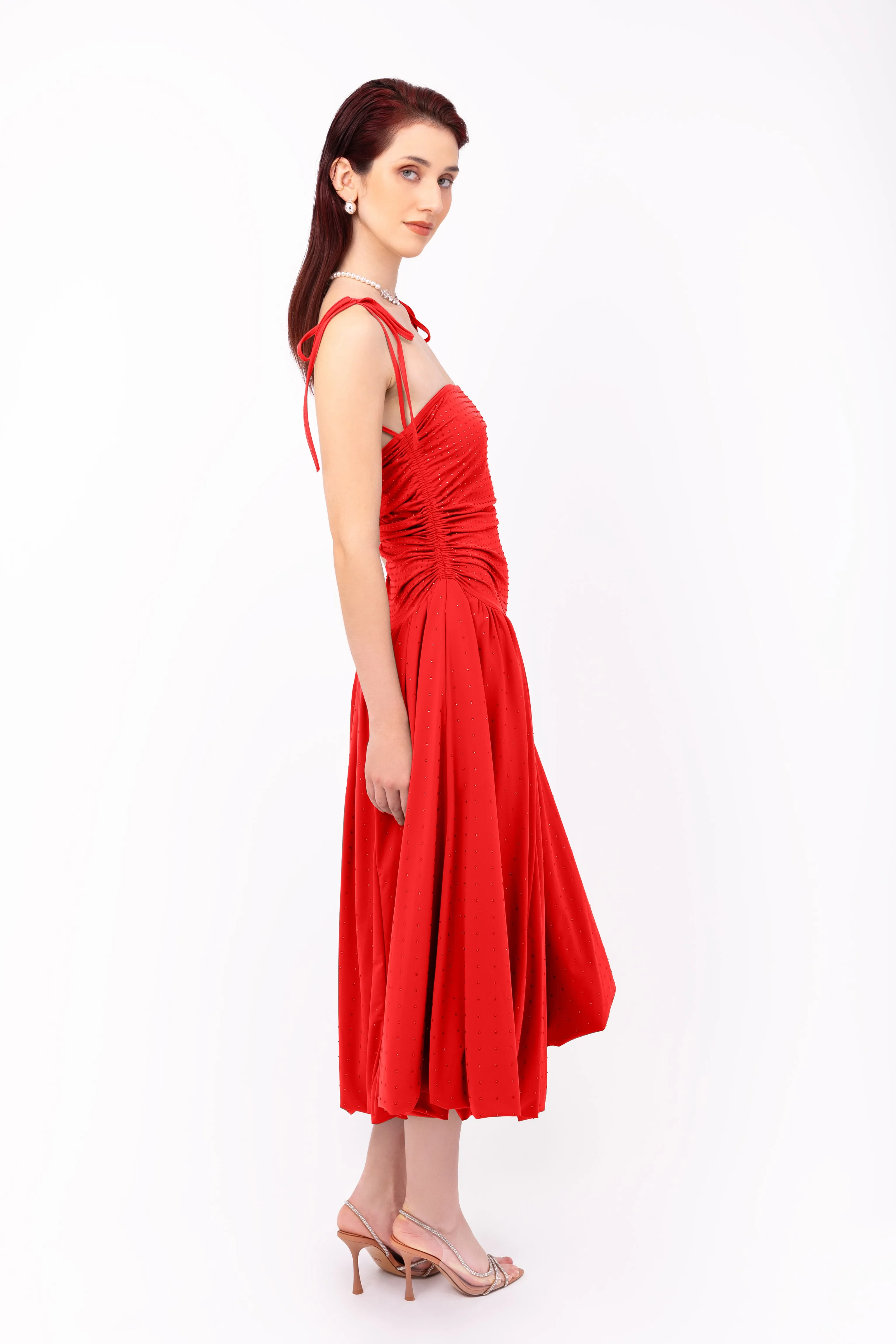 Alexa Cherry Red Rhinestone Embellished Puffball Dress sold by AMYLYNN product image thumbnail 3