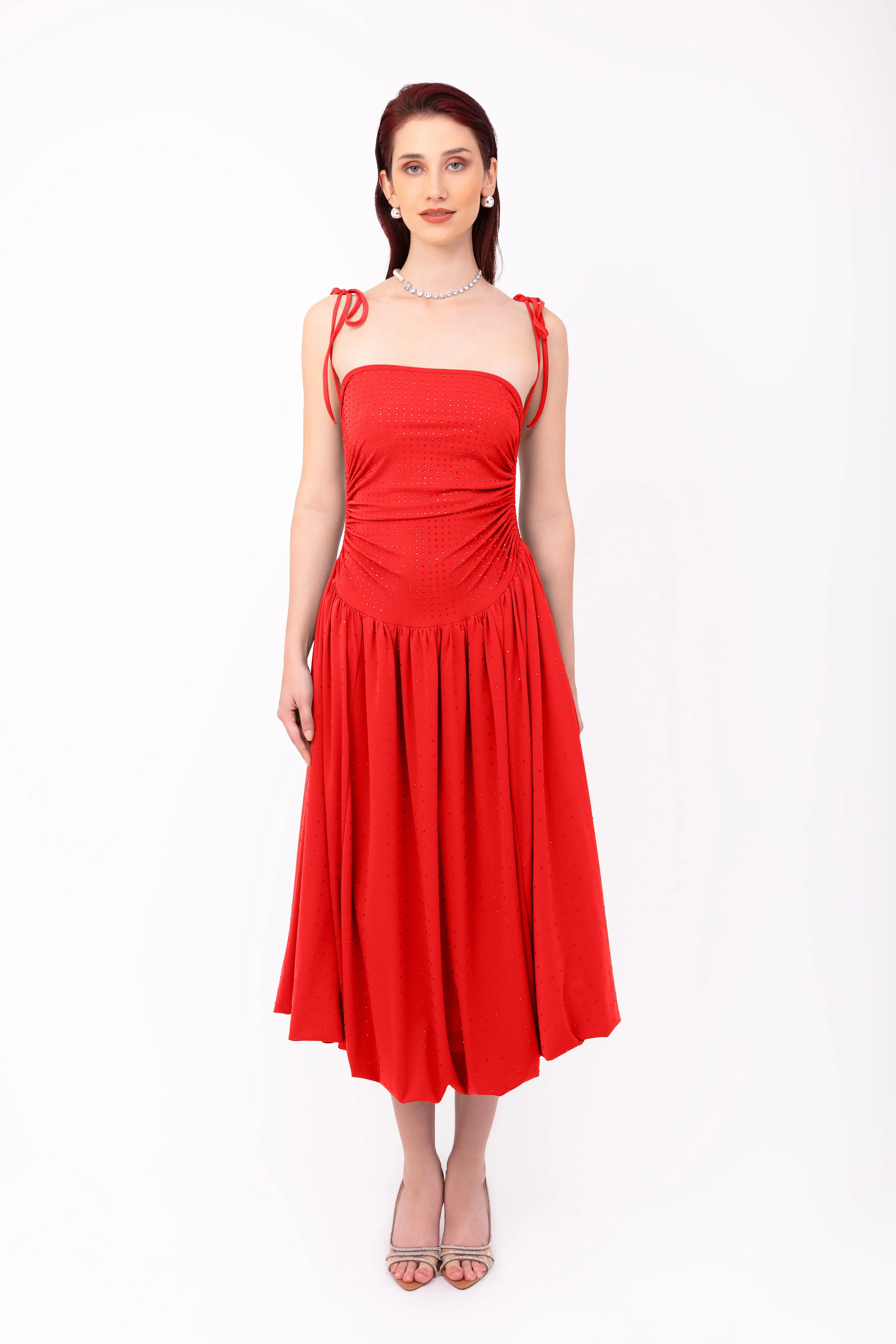 Alexa Cherry Red Rhinestone Embellished Puffball Dress sold by AMYLYNN product image thumbnail 2