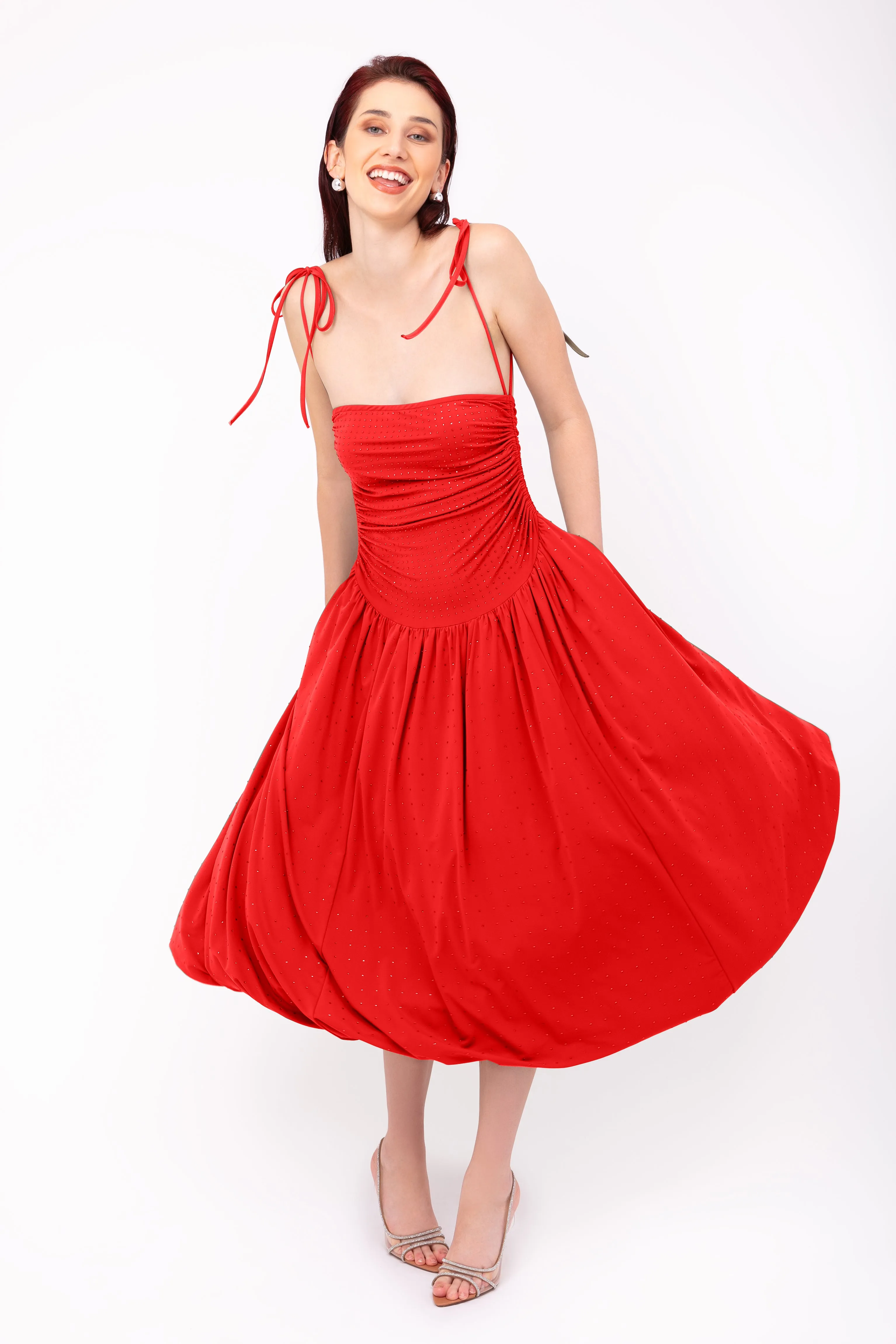 Alexa Cherry Red Rhinestone Embellished Puffball Dress sold by AMYLYNN product image thumbnail 4