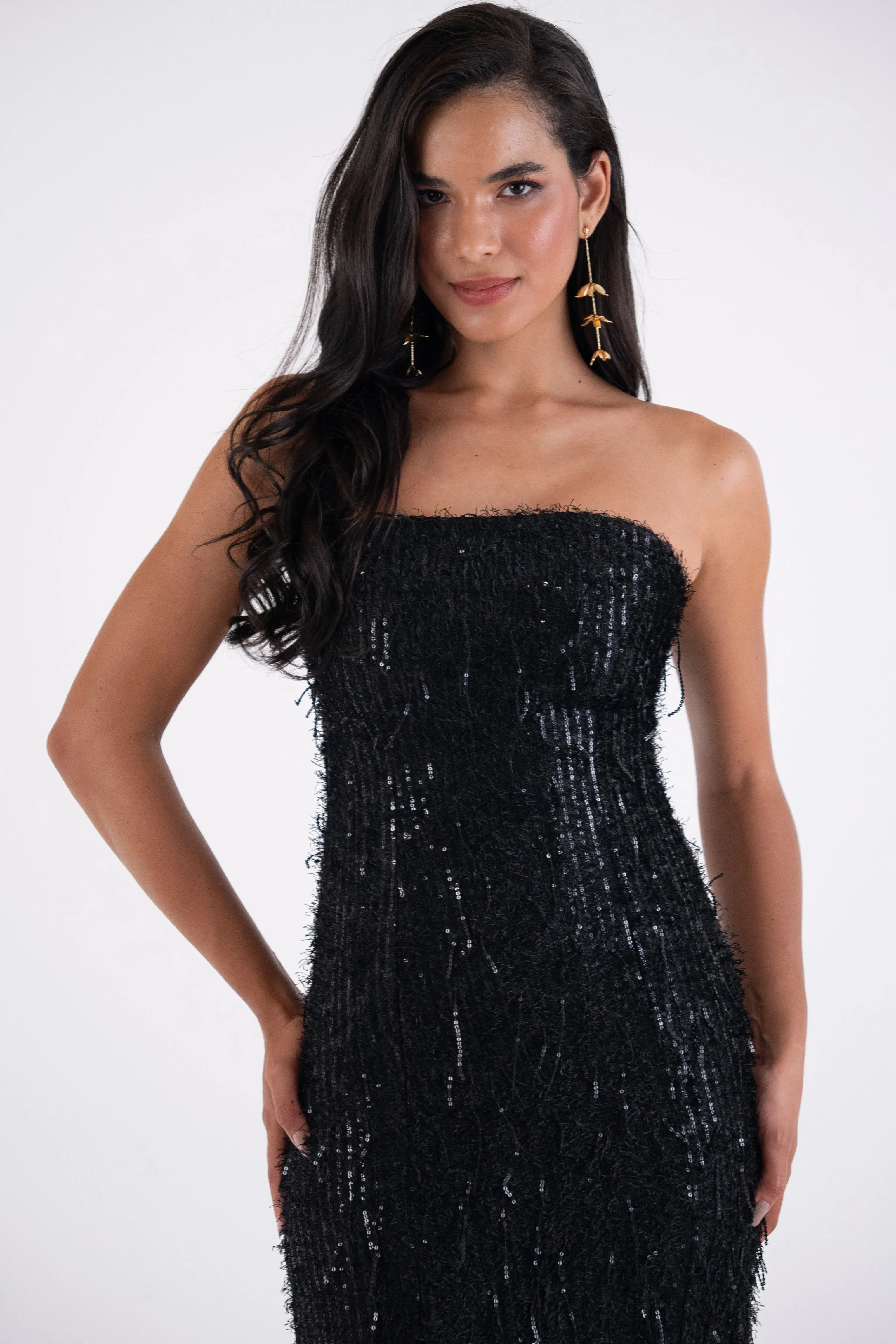 Uma Black Fringe Sequin Maxi Dress sold by AMYLYNN product image thumbnail 3