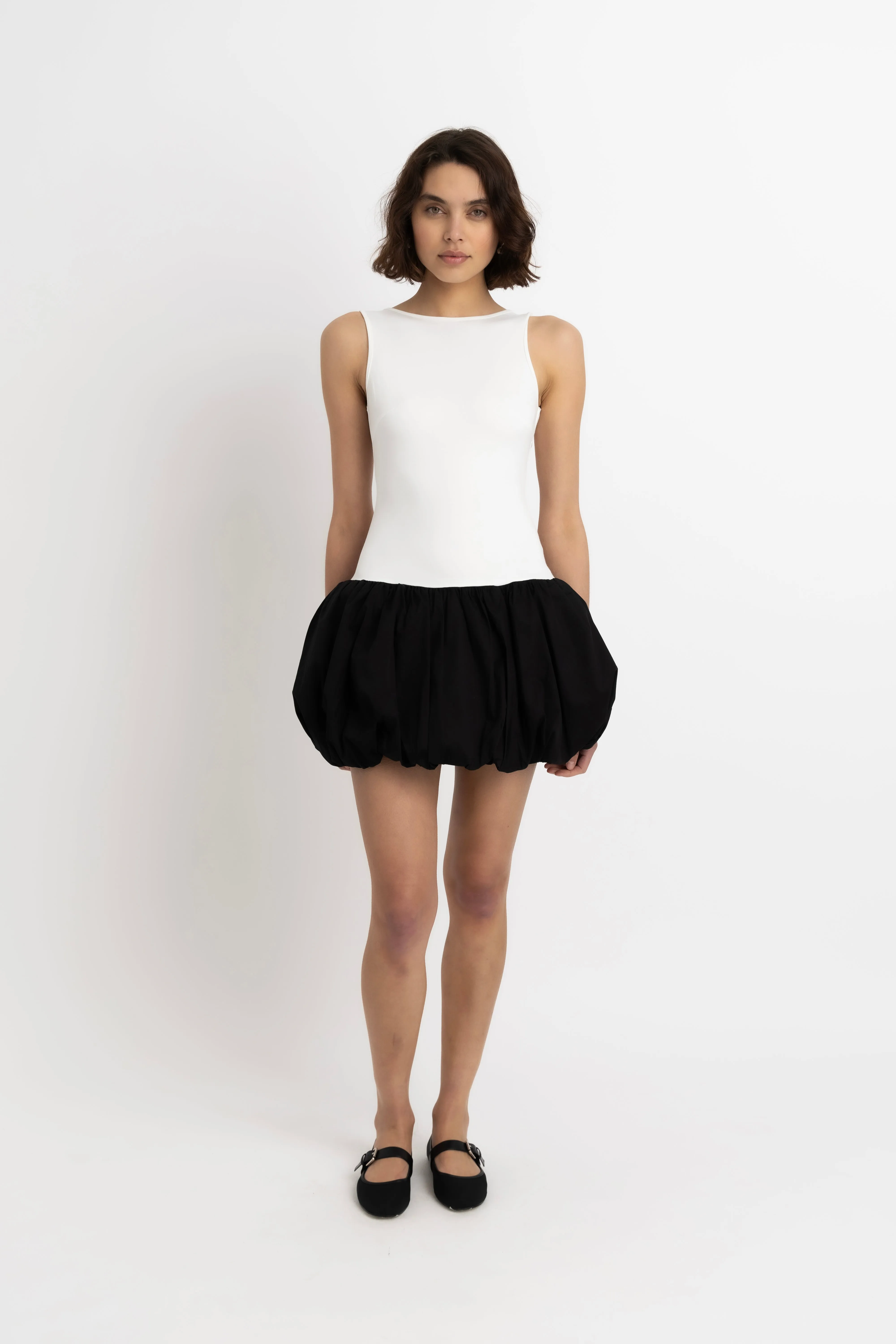Robyn Rich Cotton Monochrome Scoop Back Puffball Ultra Mini Dress sold by AMYLYNN product image thumbnail 3