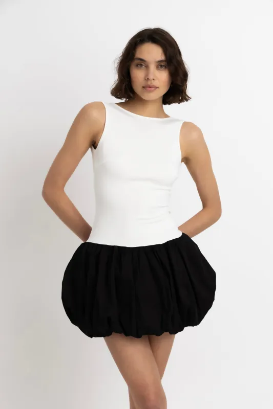 Robyn Rich Cotton Monochrome Scoop Back Puffball Ultra Mini Dress sold by AMYLYNN