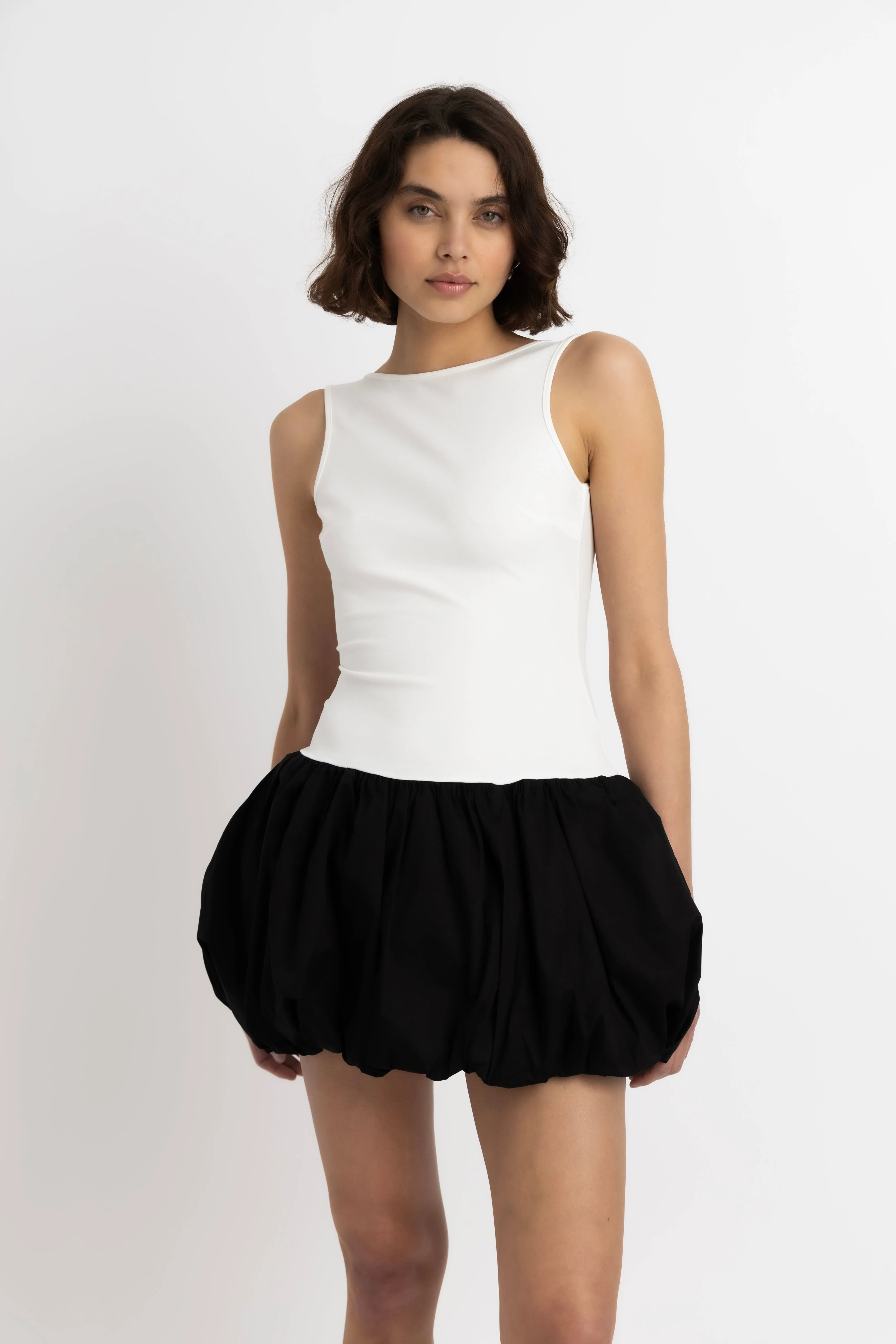 Robyn Rich Cotton Monochrome Scoop Back Puffball Ultra Mini Dress sold by AMYLYNN product image thumbnail 2