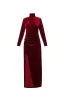 Sharron Burgundy Velvet High-neck Midi Dress sold by AMYLYNN