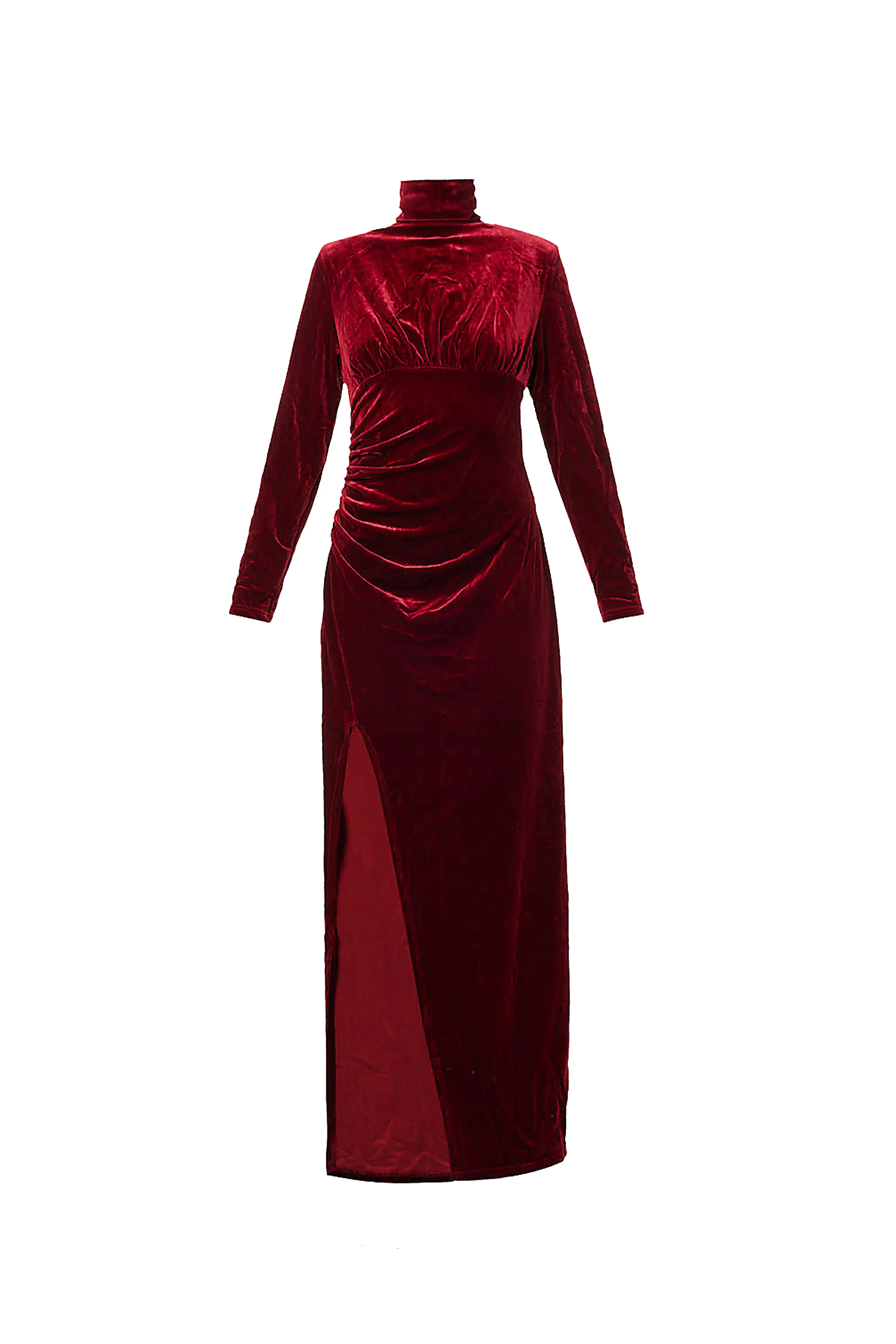 Sharron Burgundy Velvet High-neck Midi Dress sold by AMYLYNN product image thumbnail 2