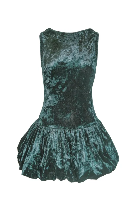 Ciara Emerald Green Velvet Puffball Ultra Mini Dress sold by AMYLYNN