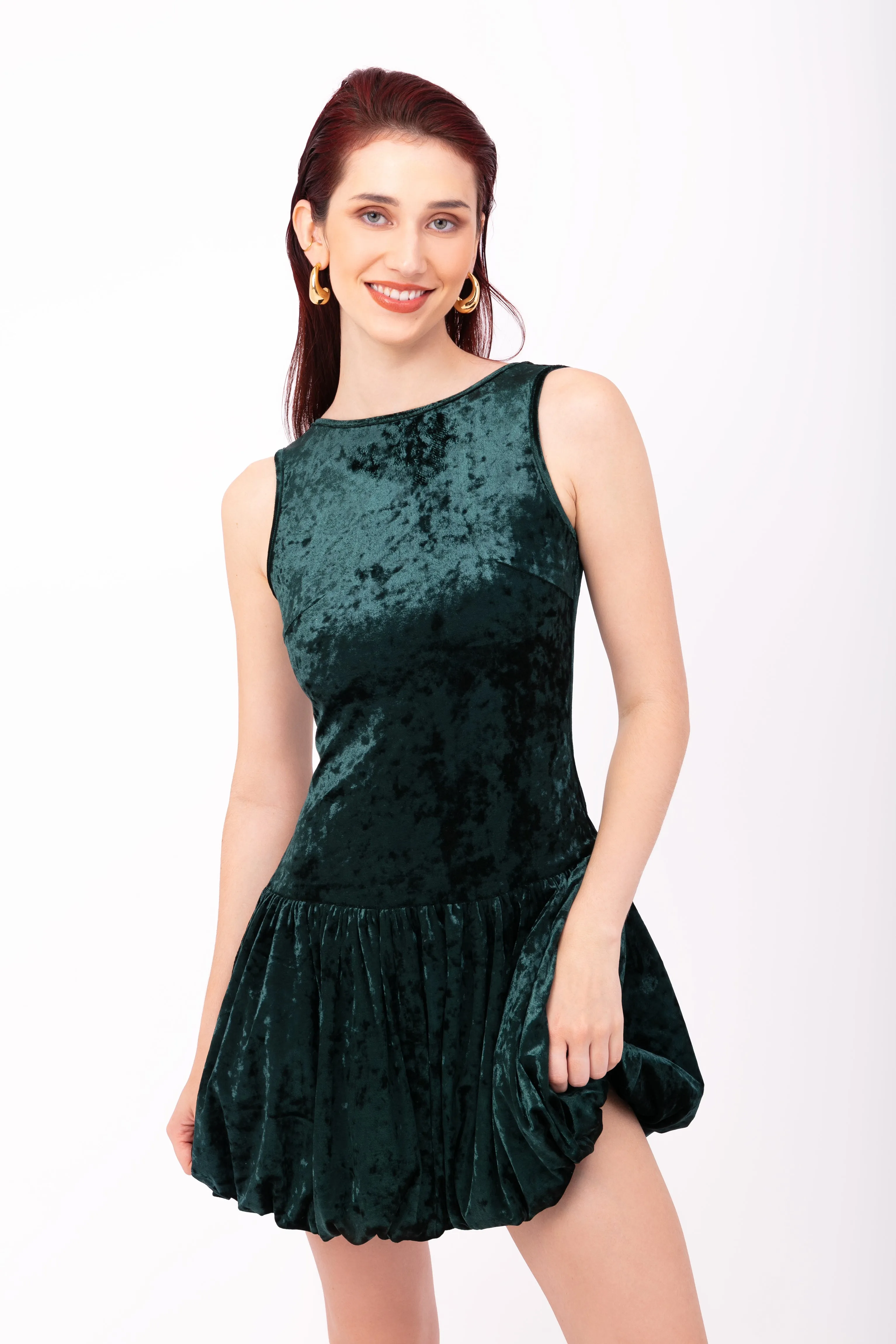 Ciara Emerald Green Velvet Puffball Ultra Mini Dress sold by AMYLYNN product image thumbnail 4