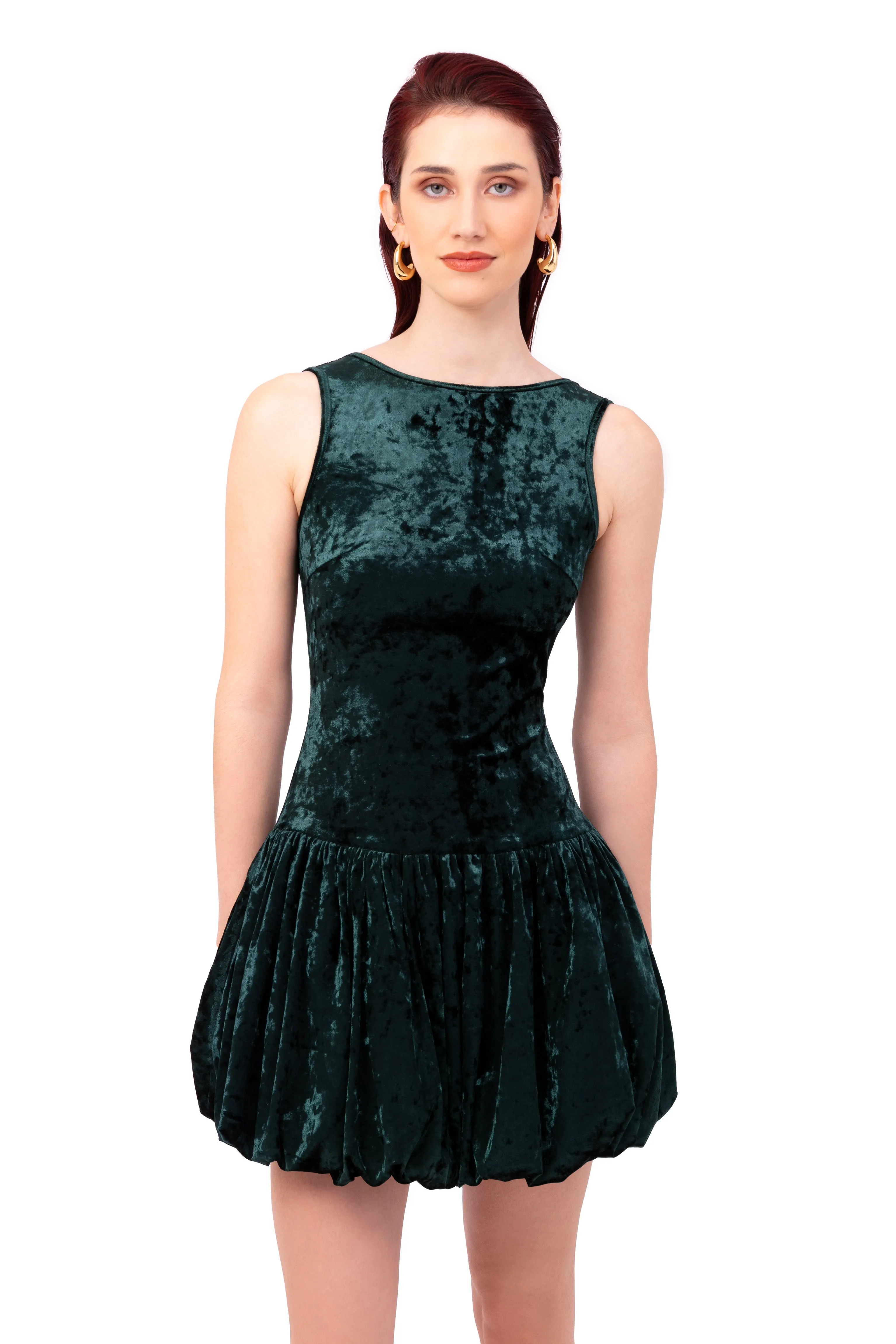Ciara Emerald Green Velvet Puffball Ultra Mini Dress sold by AMYLYNN product image thumbnail 2