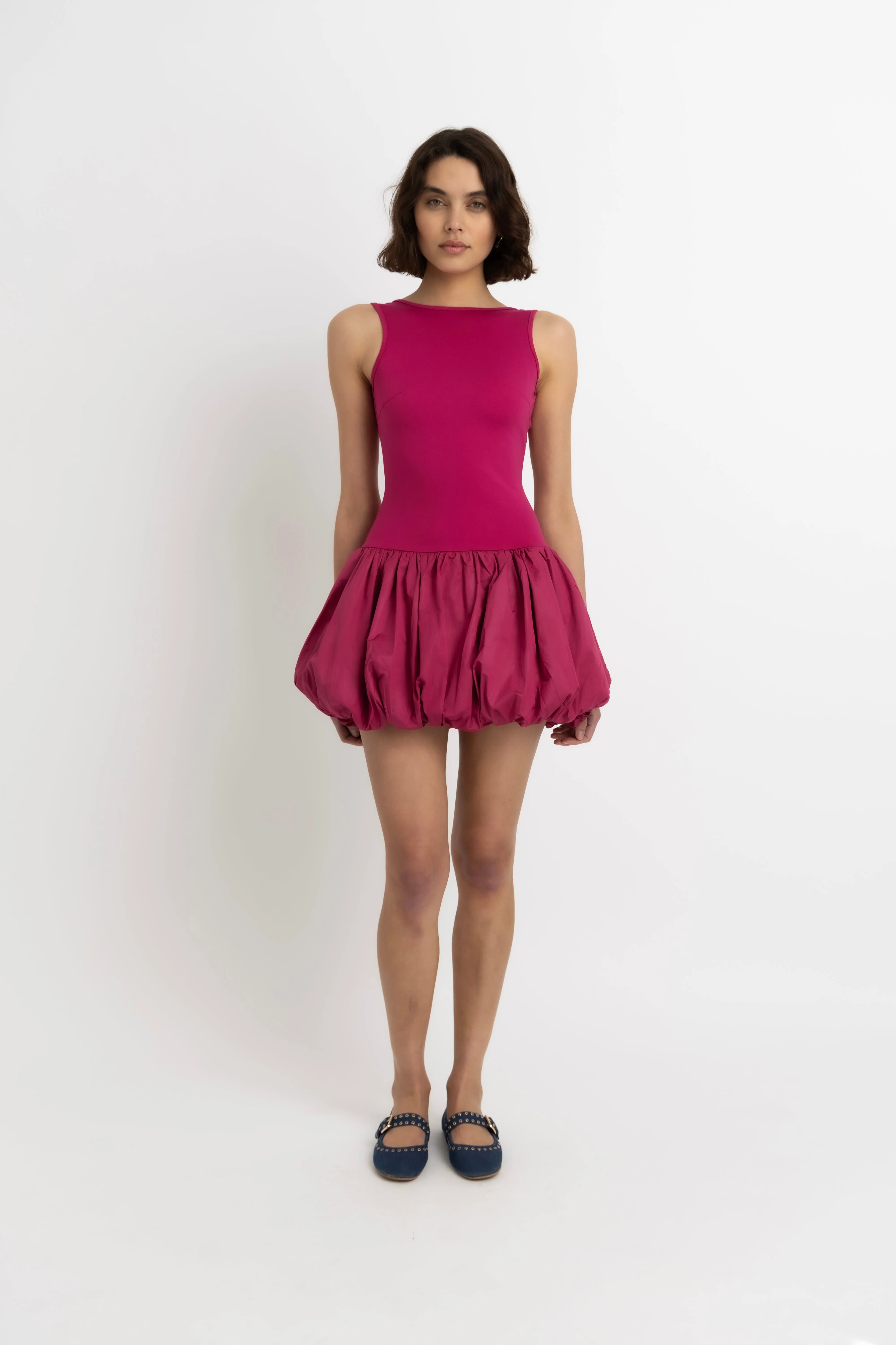 Ciara Rich Cotton Magenta Scoopback Puffball Ultra Mini Dress sold by AMYLYNN product image thumbnail 3