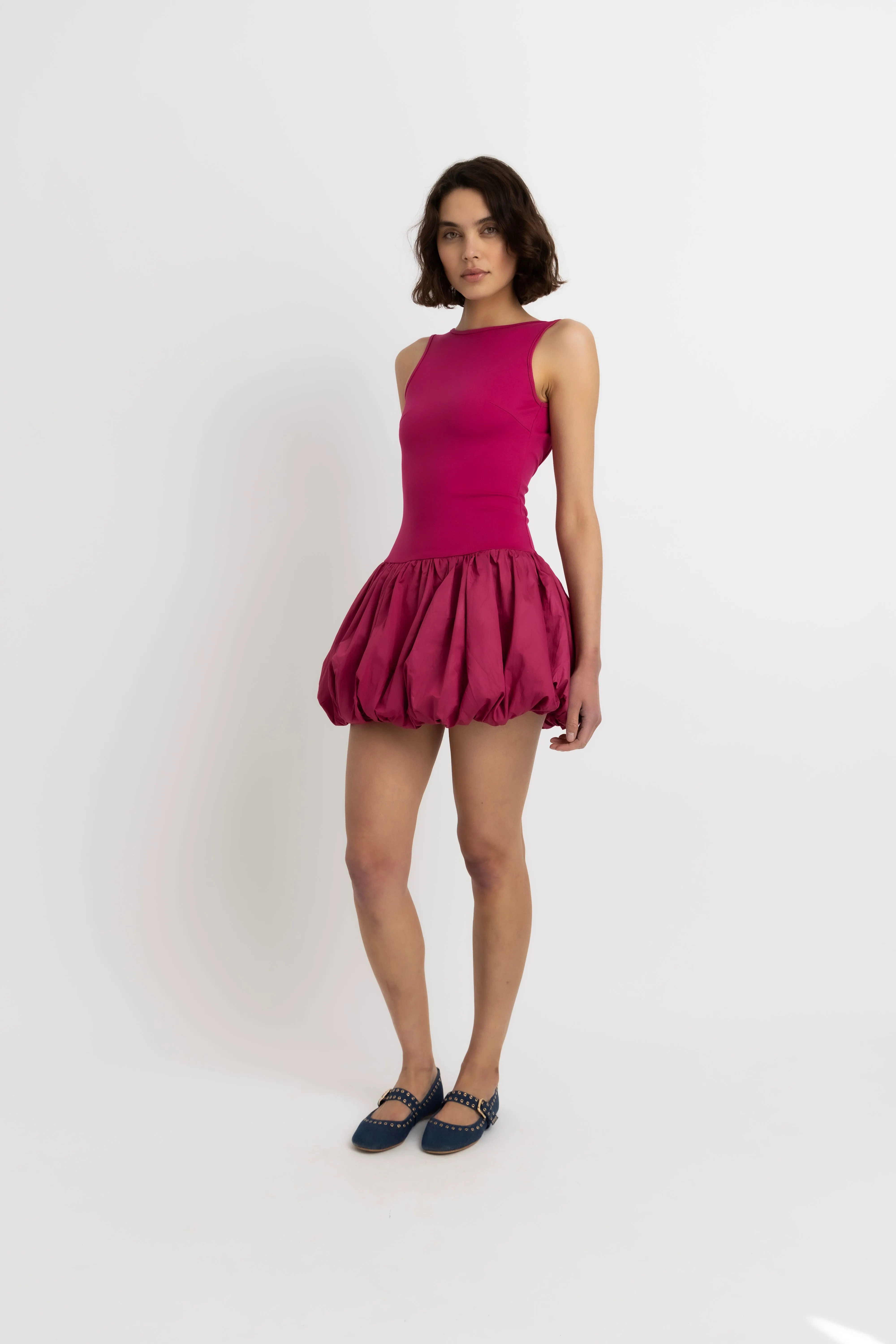 Ciara Rich Cotton Magenta Scoopback Puffball Ultra Mini Dress sold by AMYLYNN product image thumbnail 4