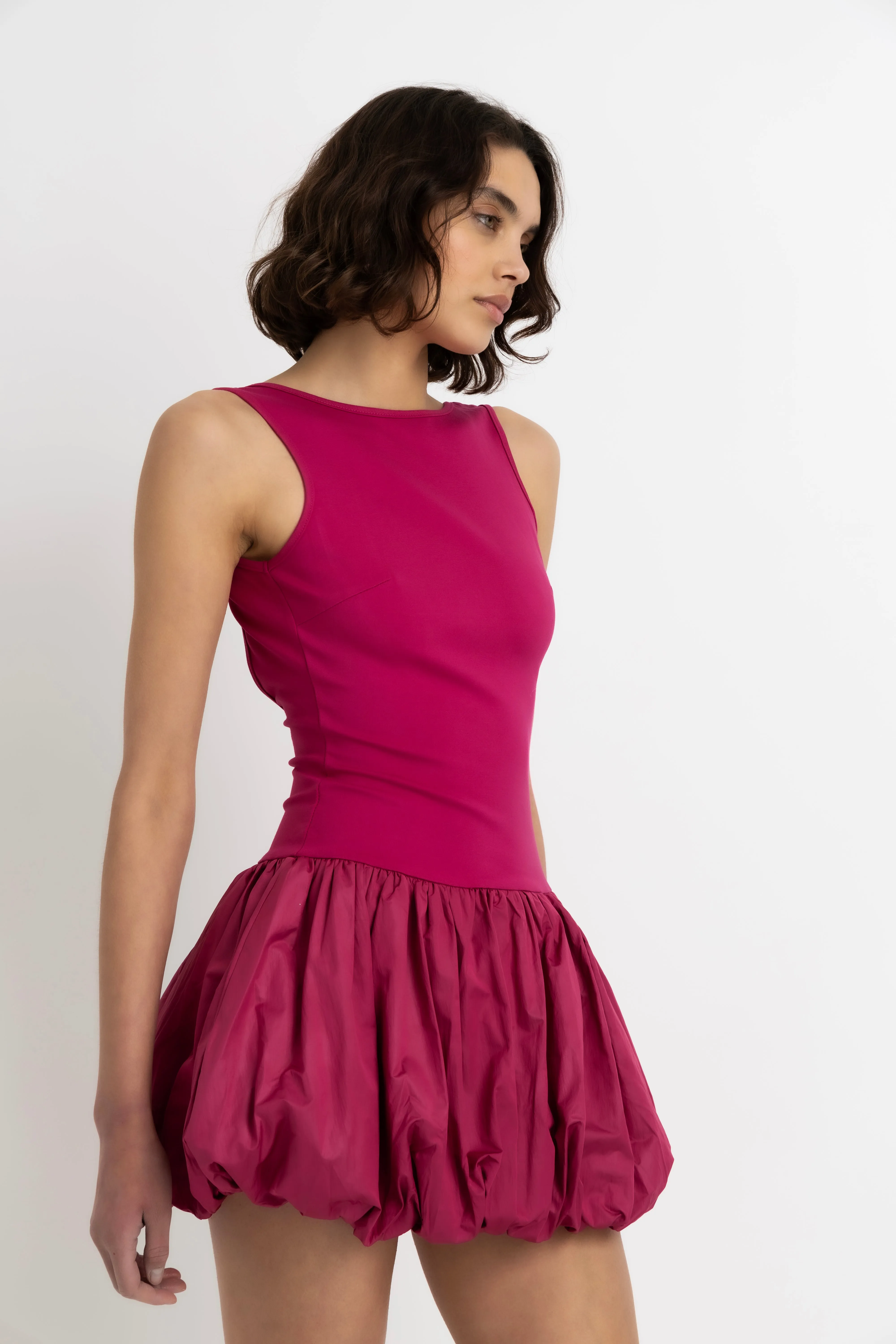 Ciara Rich Cotton Magenta Scoopback Puffball Ultra Mini Dress sold by AMYLYNN product image thumbnail 5
