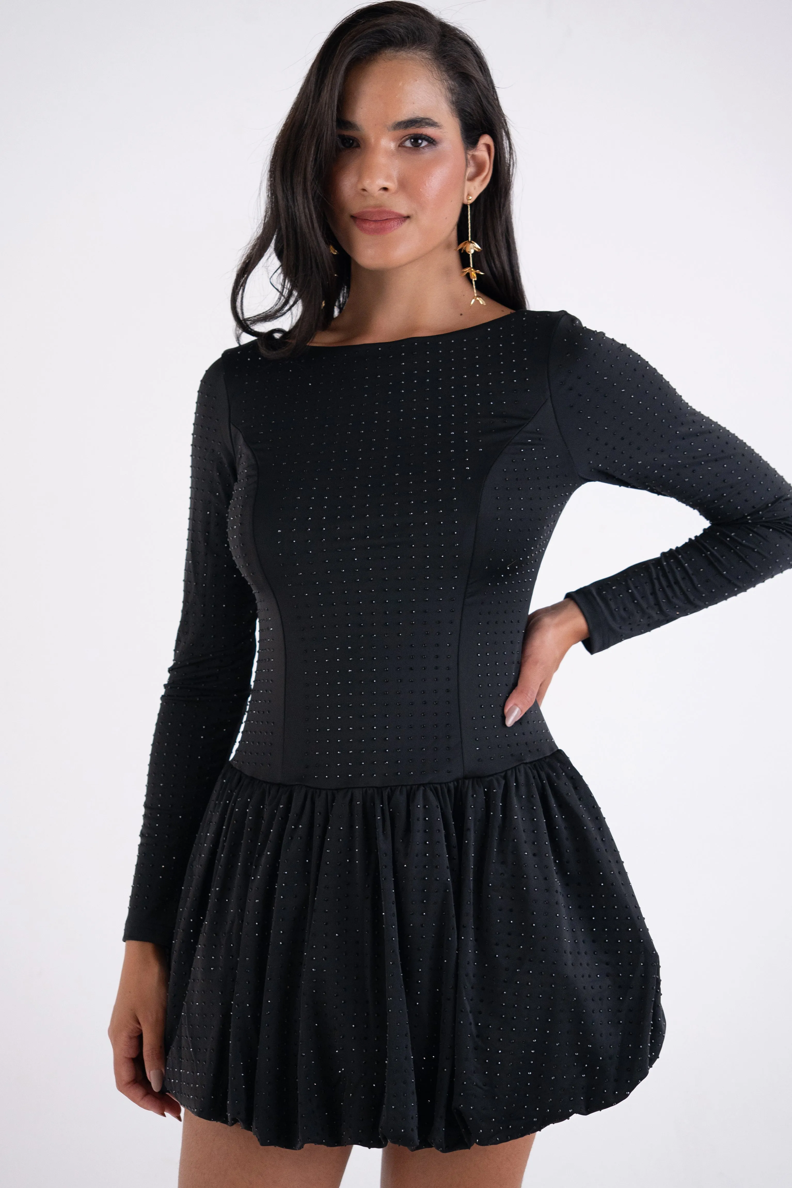 Deva Black Embellished Puffball Mini Dress sold by AMYLYNN product image thumbnail 3